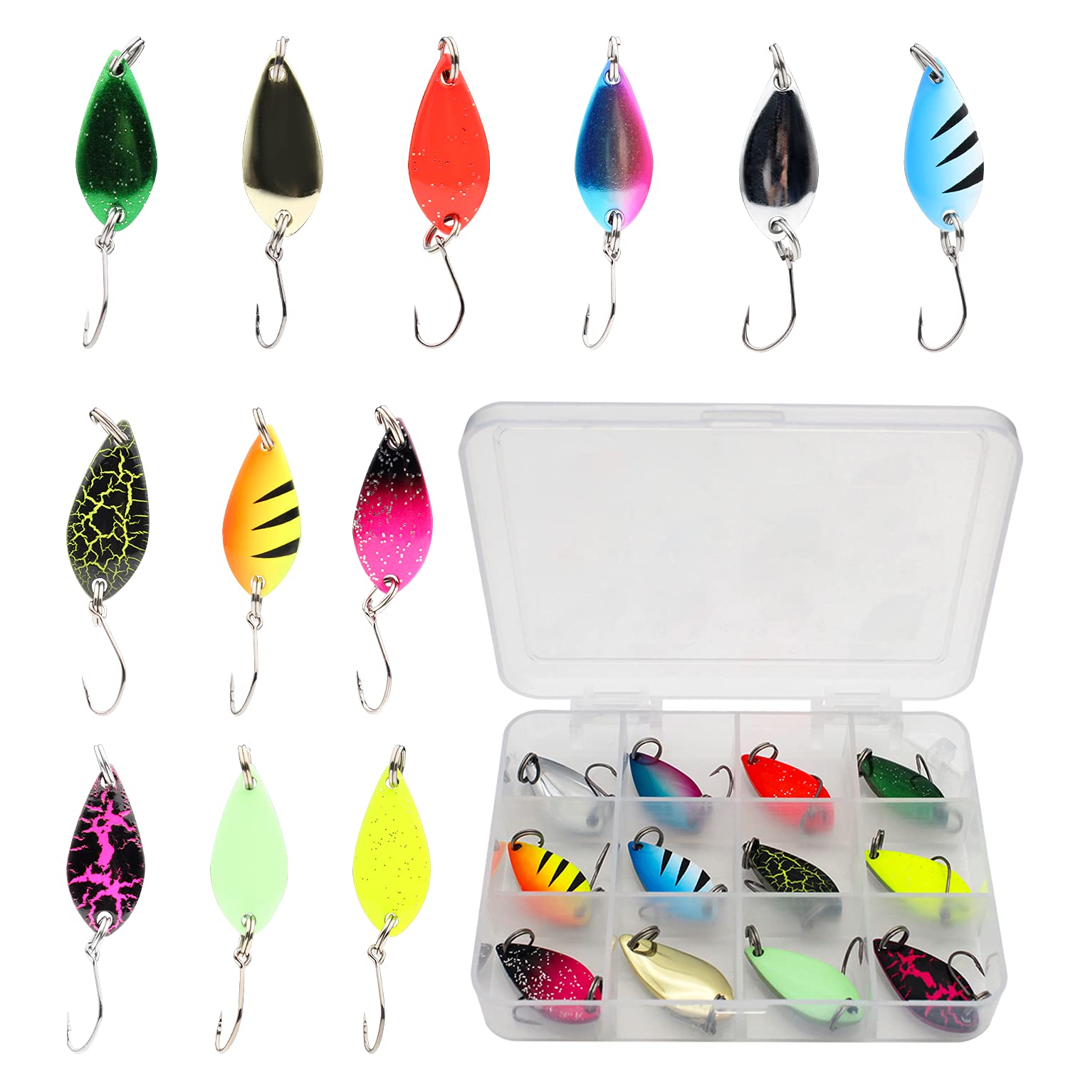 FREGITO Fishing Lures,Fishing Spoons, Colorful Casting Fishing Spinner Hard  Baits Tackle Single Hook for Trout