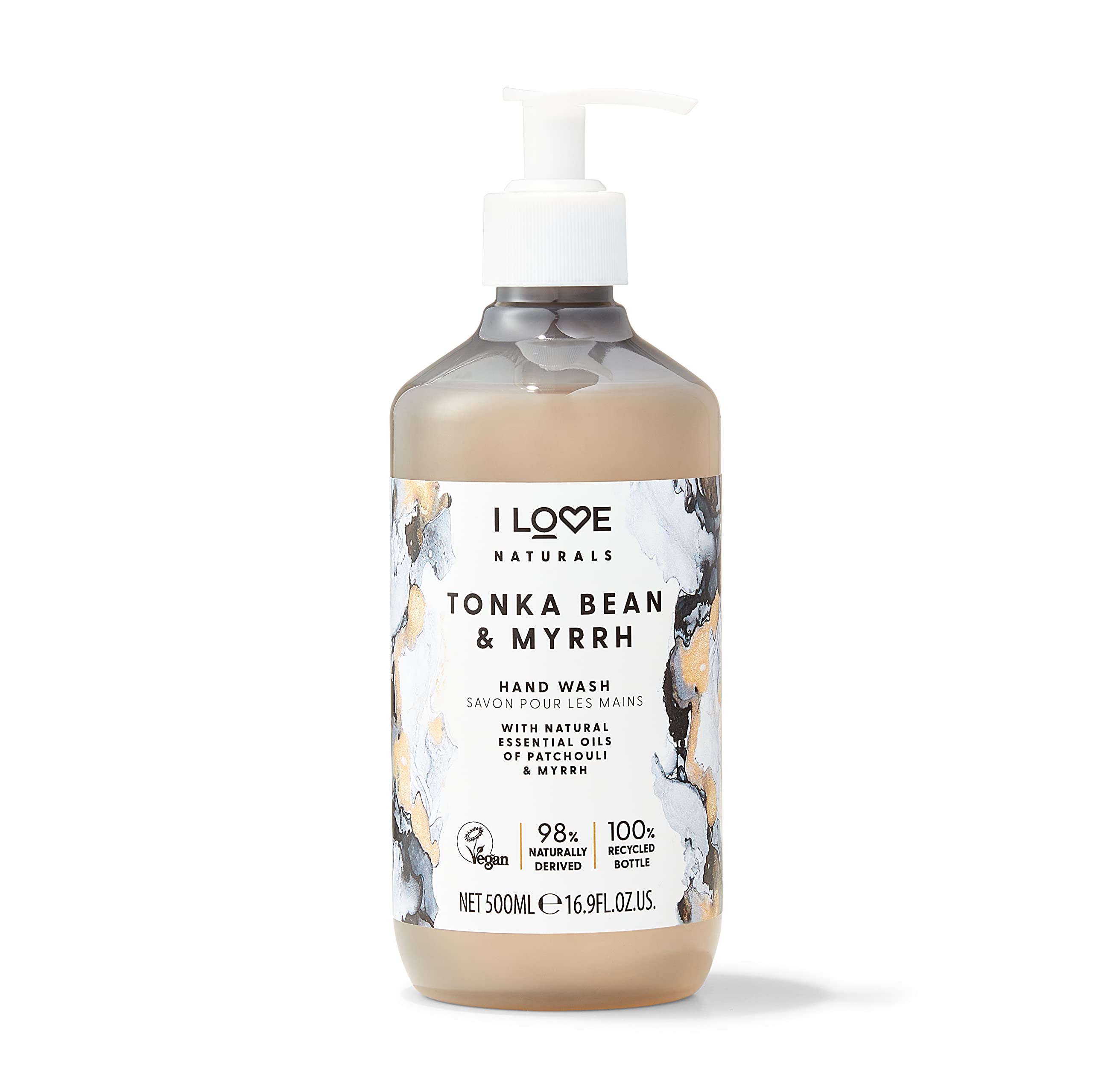 I Love Naturals Tonka Bean & Myrrh Hand Wash Natural Oils Of Patchouli &  Myrrh Gently Removes Impurities Refreshing & Cleansing Formula 100%  Recycled Bottle & Vegan-Friendly - 500ml