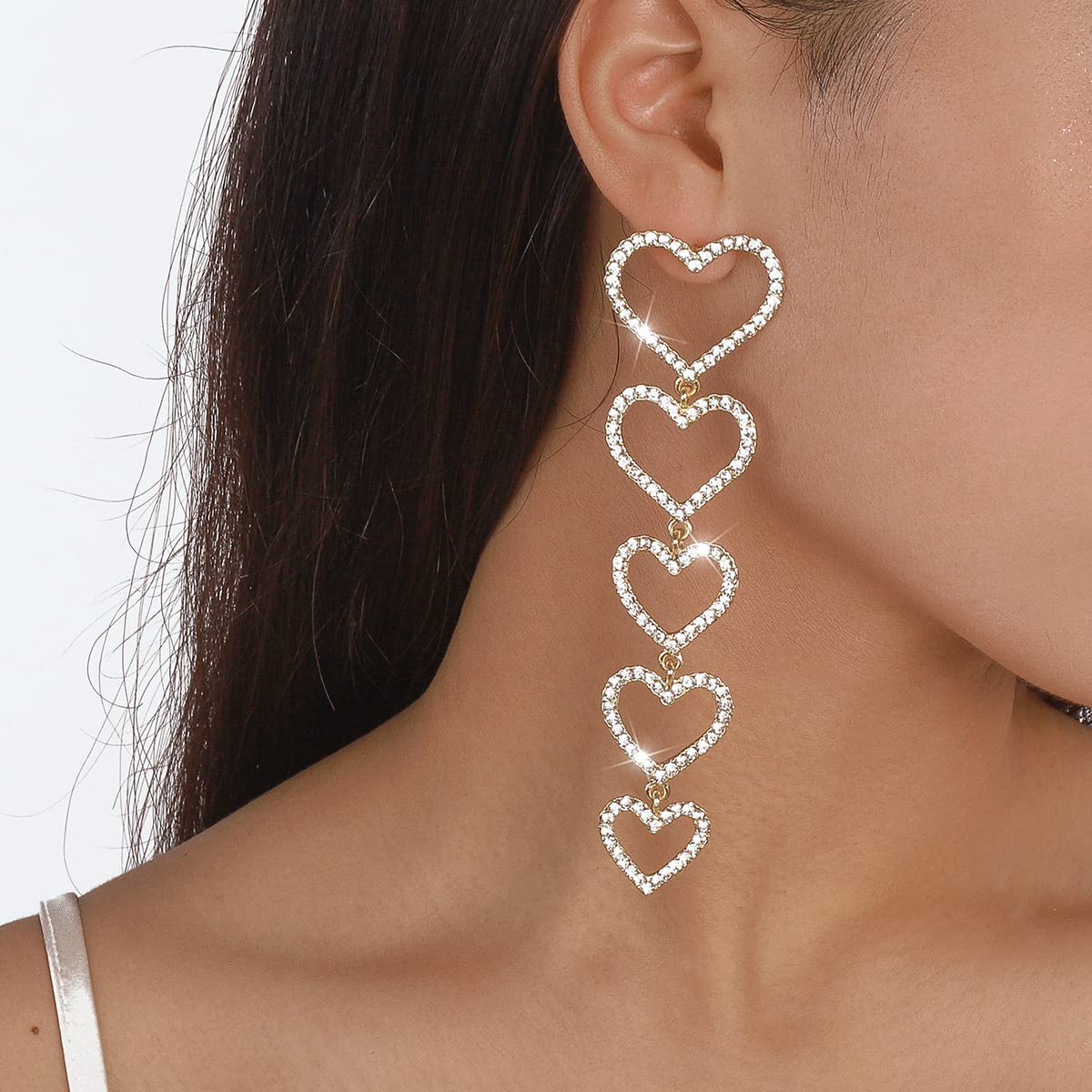 Long heart deals earrings