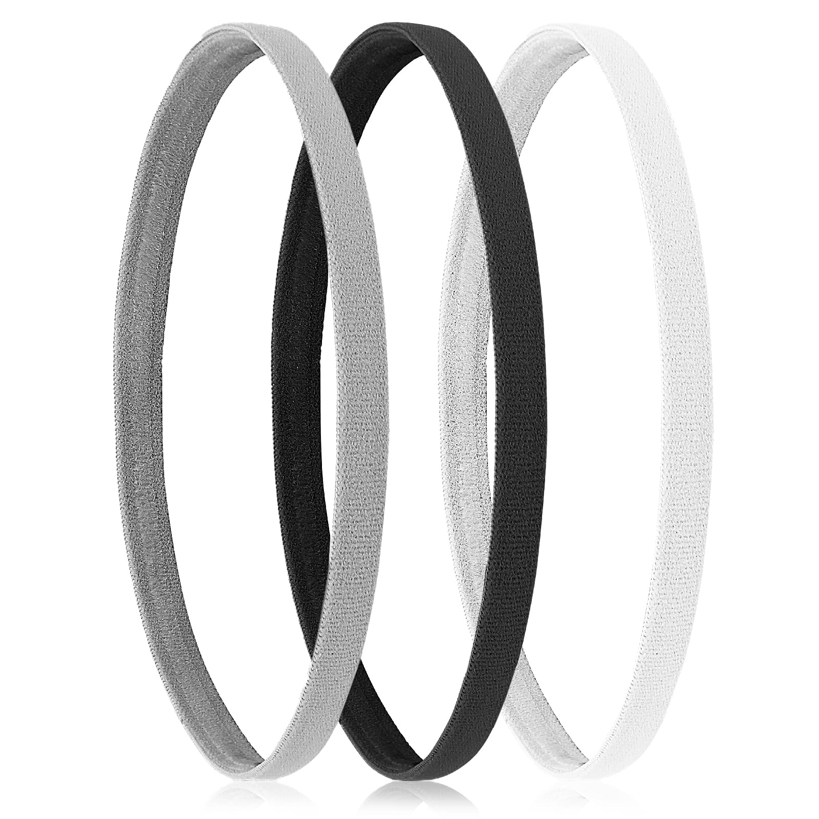Thin Elastic Headbands - Black, Gray + White