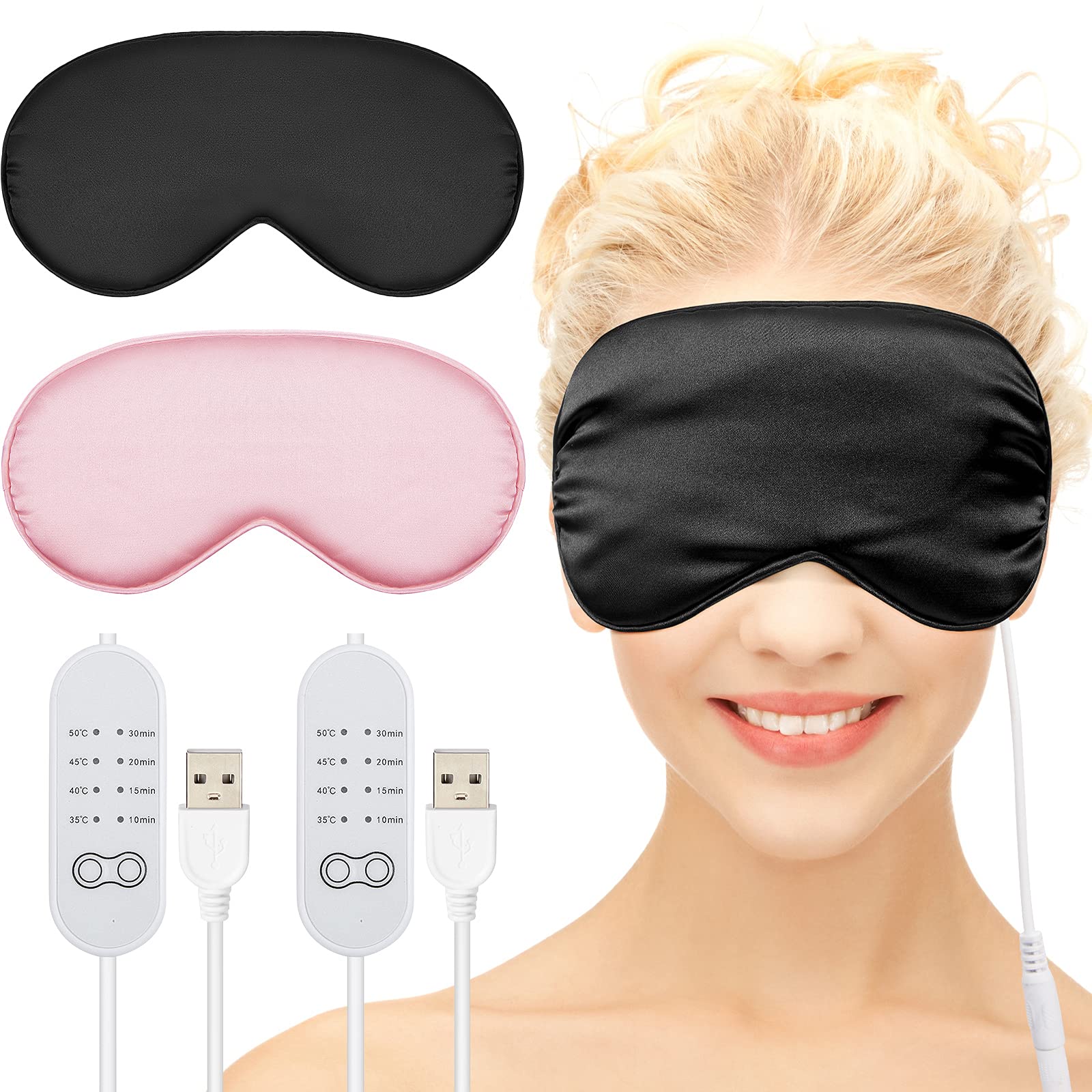 2 Pieces Silk Heated Eye Mask for Dry Eyes USB Steam Warm Compress for