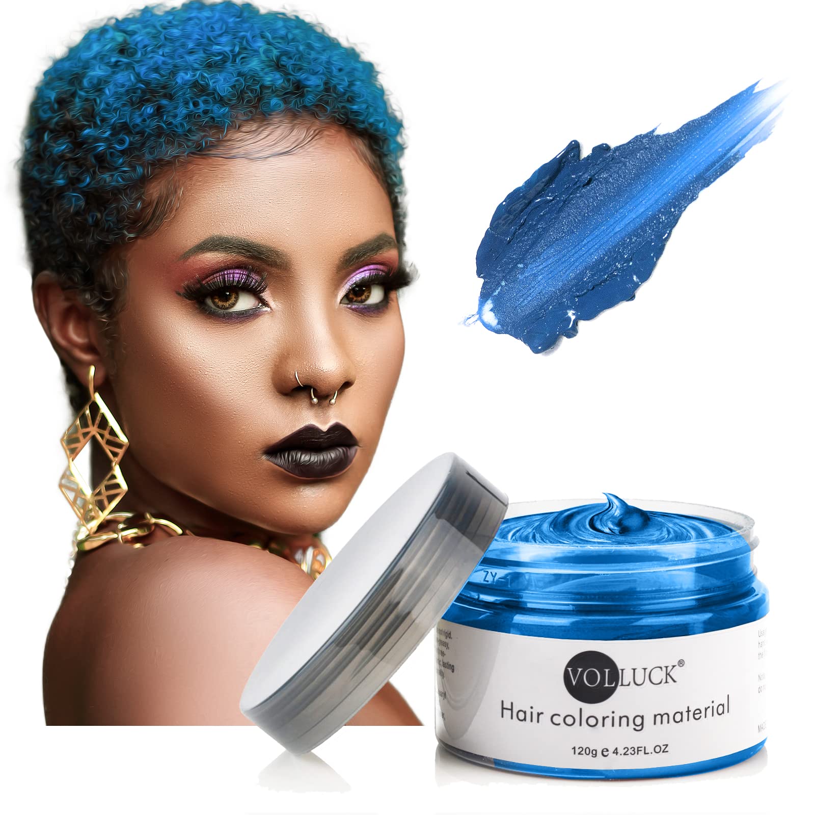 Blue Hair Coloring Wax Temporary Hair Clay Pomades 4.23 oz,Natural Hair Dye  Material Disposable Hair Styling Clay Ash for Cosplay,Halloween,Party #07  Blue