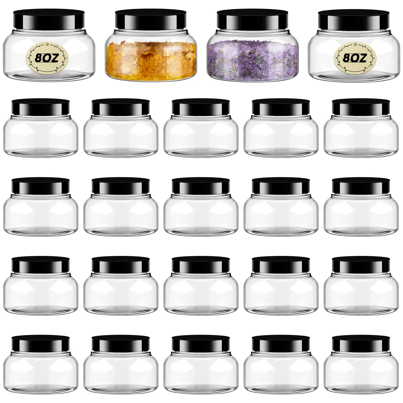 AMBESTAR 4oz Plastic Jars with Lids, 24 Pack Round Empty Clear Small Jars  with Lids 4 oz, Labels, Marker Pen, Cosmetic Container Pot for Lotion
