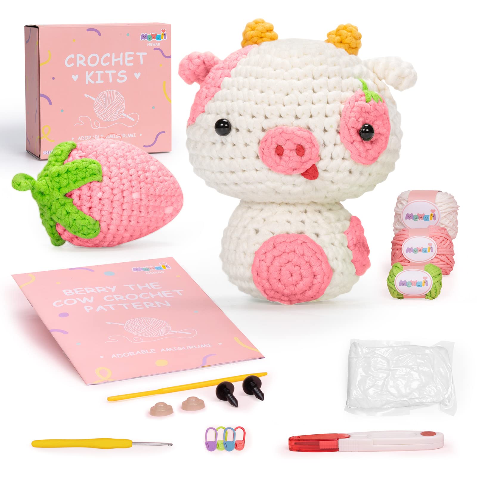 Mewaii Crochet Kit for Beginners, Complete DIY Kit with Pre-Started Yarn,  Step-by-Step Videos (Axolotl) 