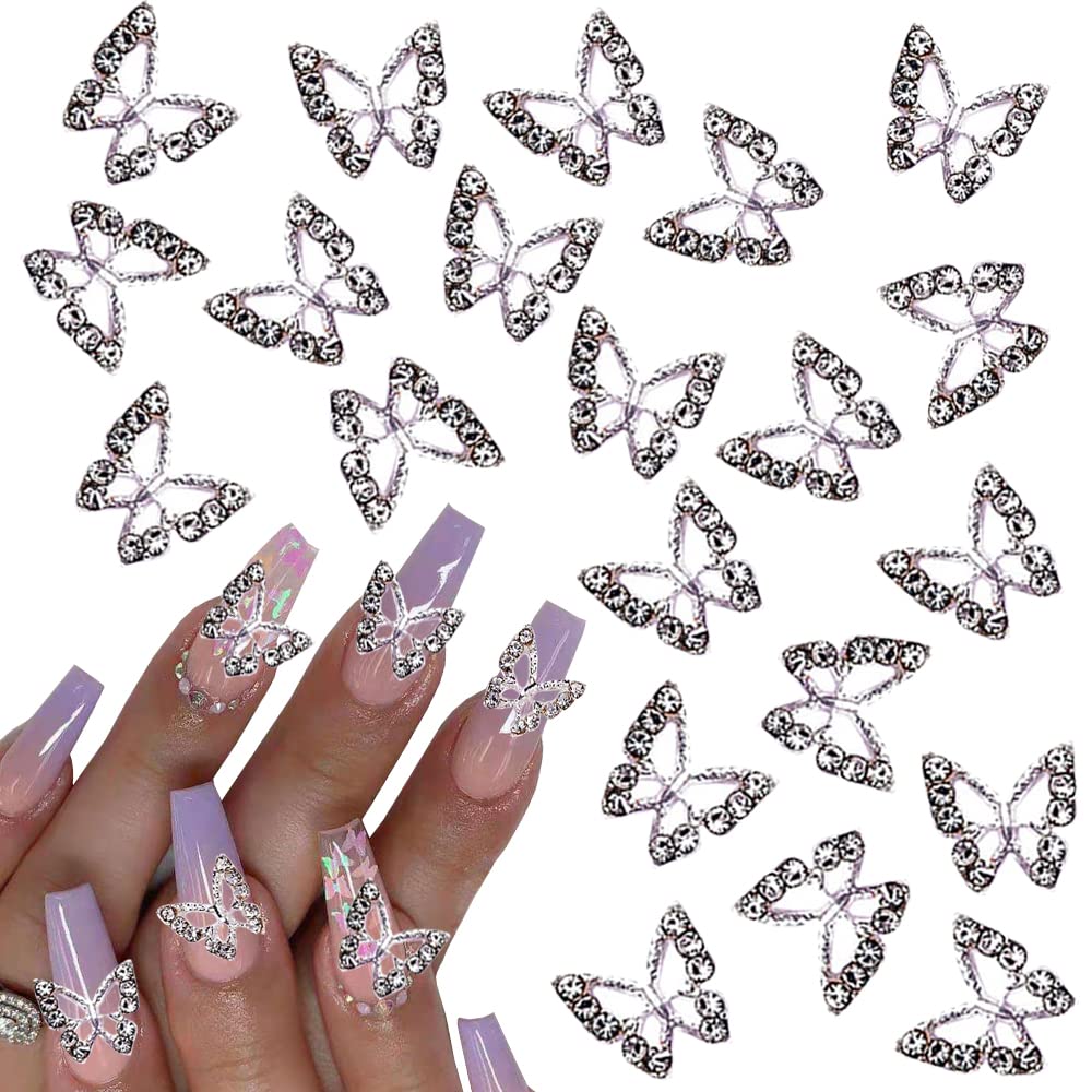 20 Pcs 3D Butterfly Nail Charms Rhinestones For Nail Diamonds Nail Art