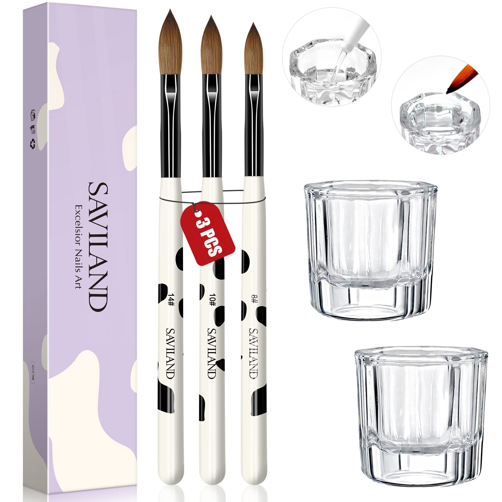  Saviland 3pcs Acrylic Nail Brush Set, Size 8/10/14