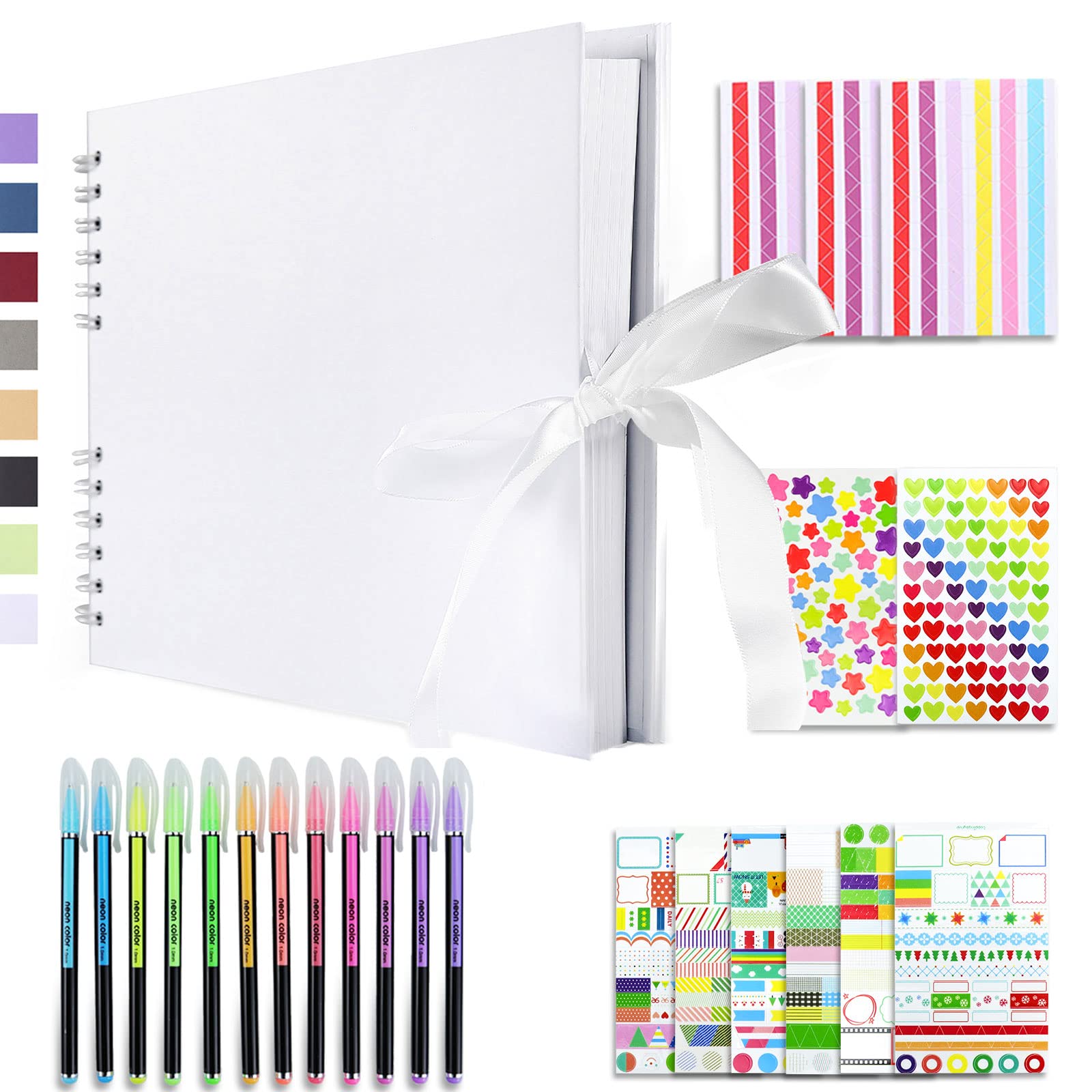 Vienrose Scrapbook Photo Album DIY Set with Stickers and Colorful Pens  Hardcover Pictures Book 11x8 Inches 80 Black Pages for Wedding Birthday  Gift 11x8 inches White