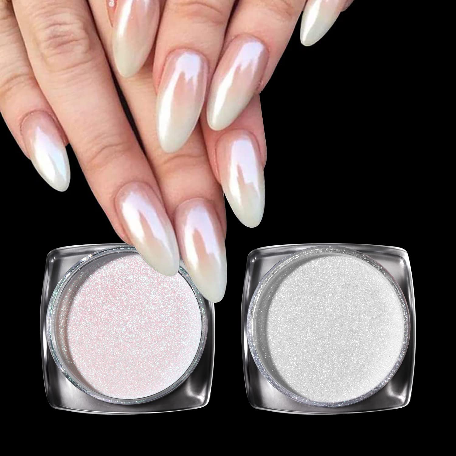 PrettyDiva Pearl Chrome Nail Powder - 2 Colors Pearl Powder Ice Transparent  Aurora Chrome Nail Powder, High