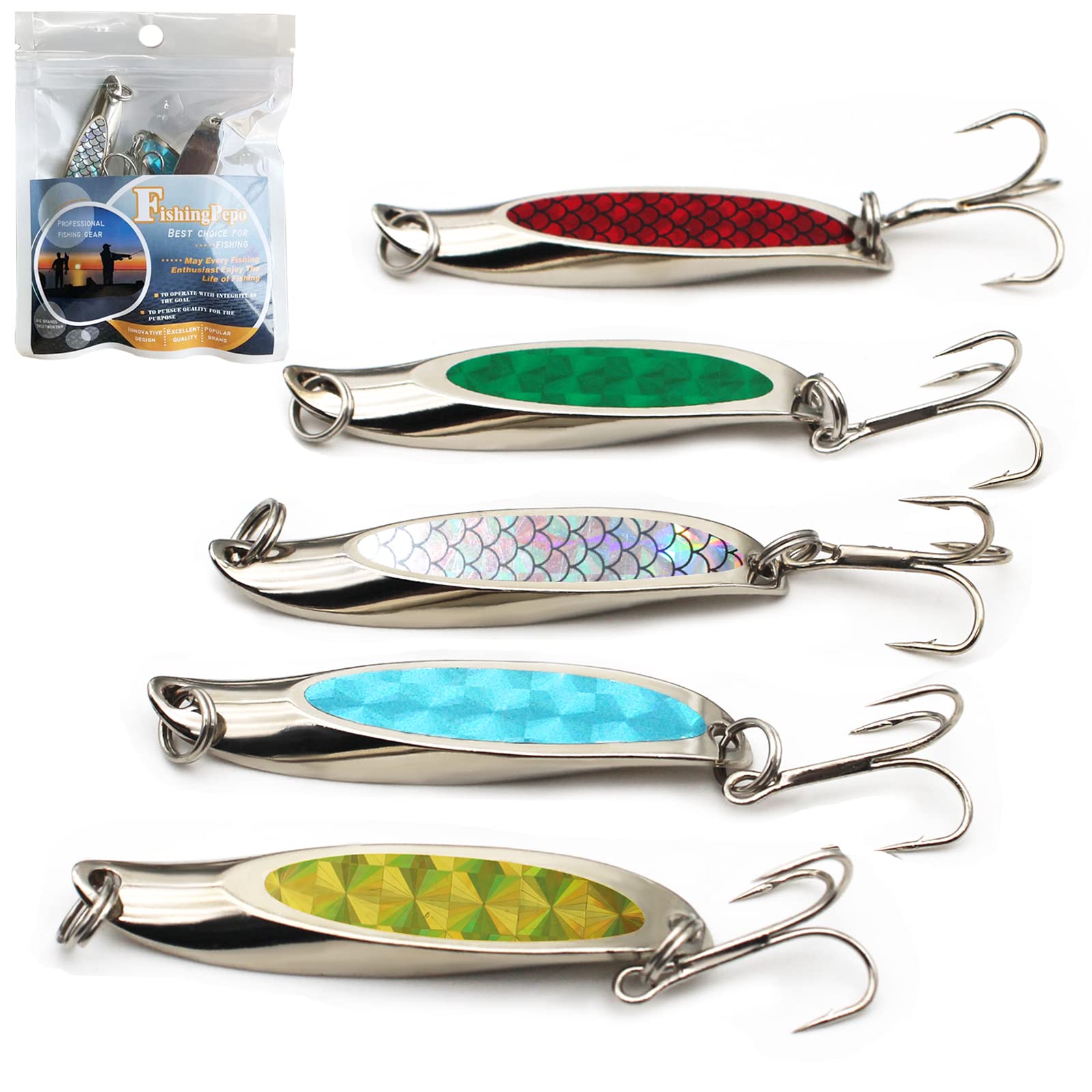  10 Pieces 22g Fishing Lures Spoons Saltwater Treble Feather  Hooks Hard Metal Spinner Baits Casting Spoon Gold for Salmon Bass : Sports  & Outdoors