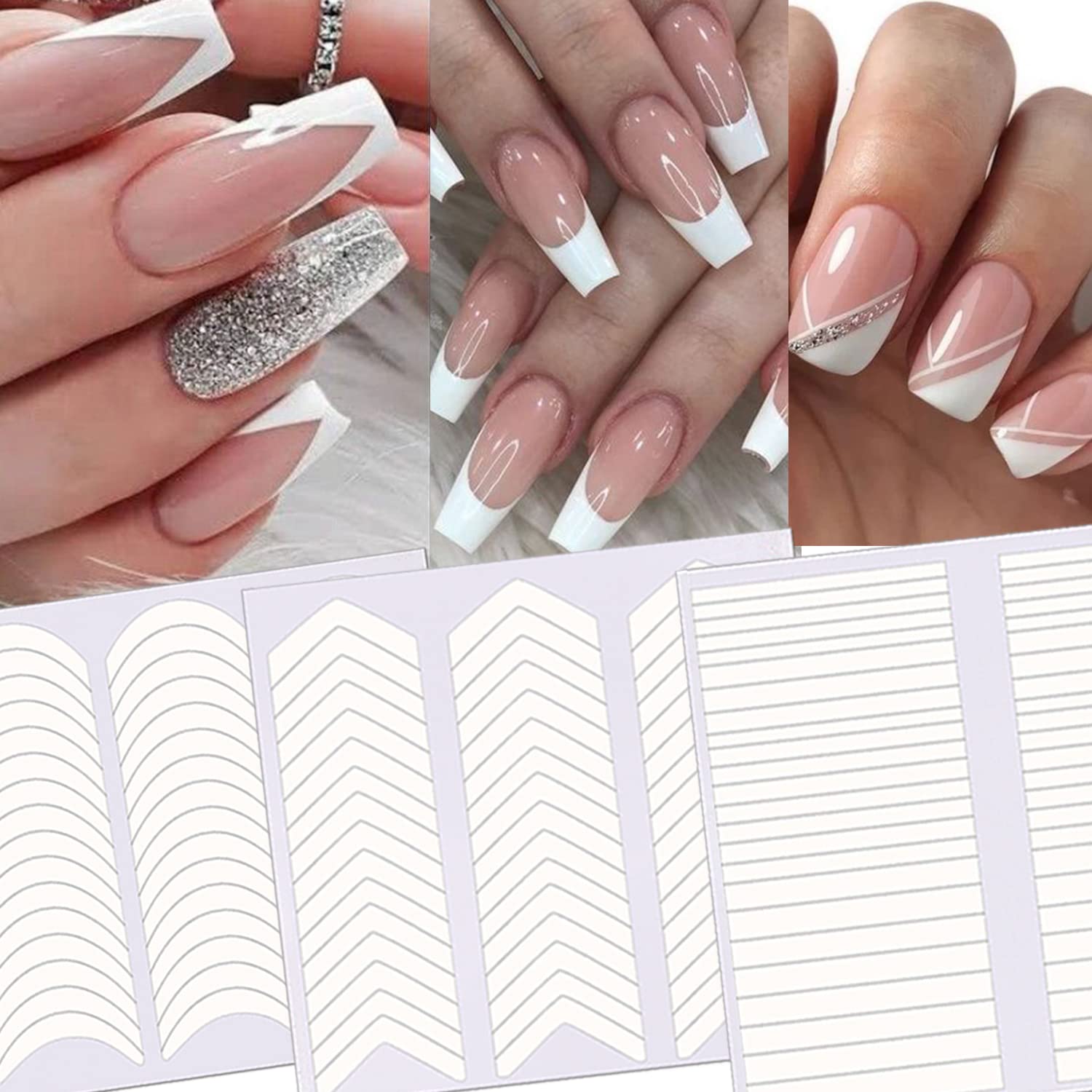 TailaiMei 1768 Pieces 60 Designs French Manicure Nail Stickers Nail Art  Tips Guides for DIY Decoration