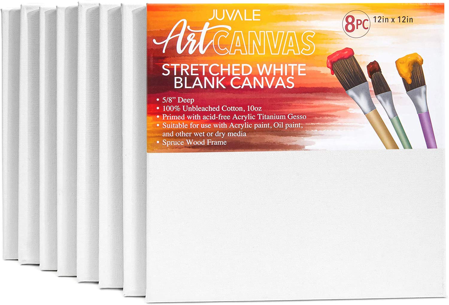 Large Stretched Canvas for Painting 12 x 12 in 8 Pack