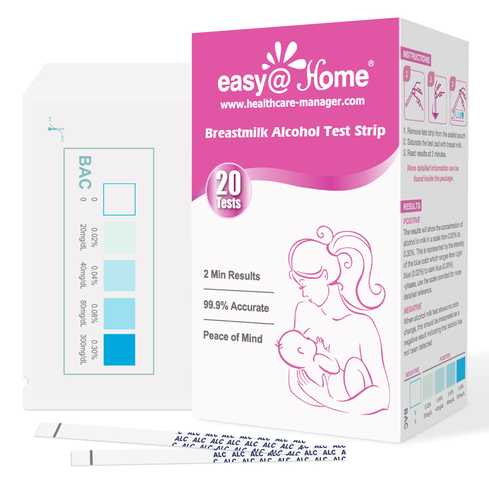 Easy@Home Breastmilk Alcohol Test Strips, at Home Alcohol Test for