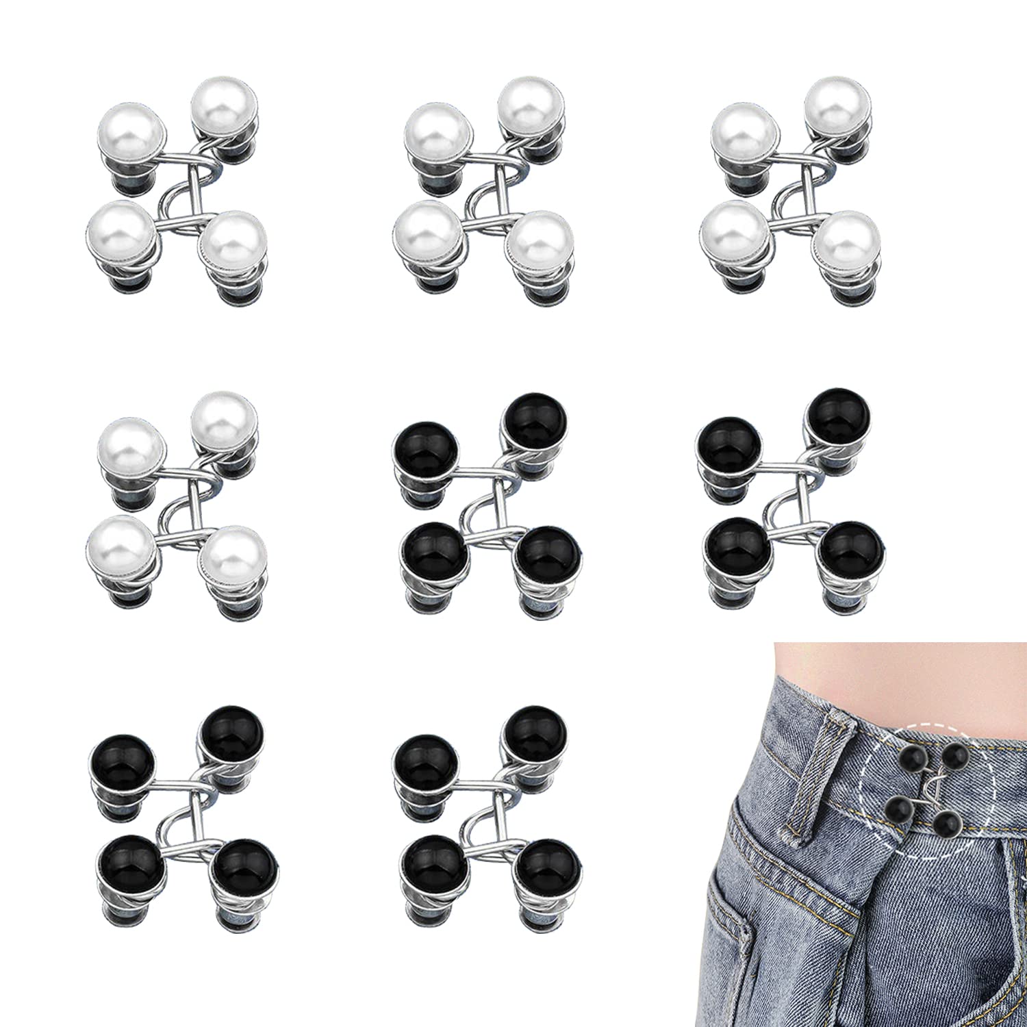 Plstod Waist Tightener Clips 6 Sets Pearl Jean Button Pins Adjustable  Detachable Jeans Buttons No Buttons for Sewing for Loose Jeans Pants and  Dresses