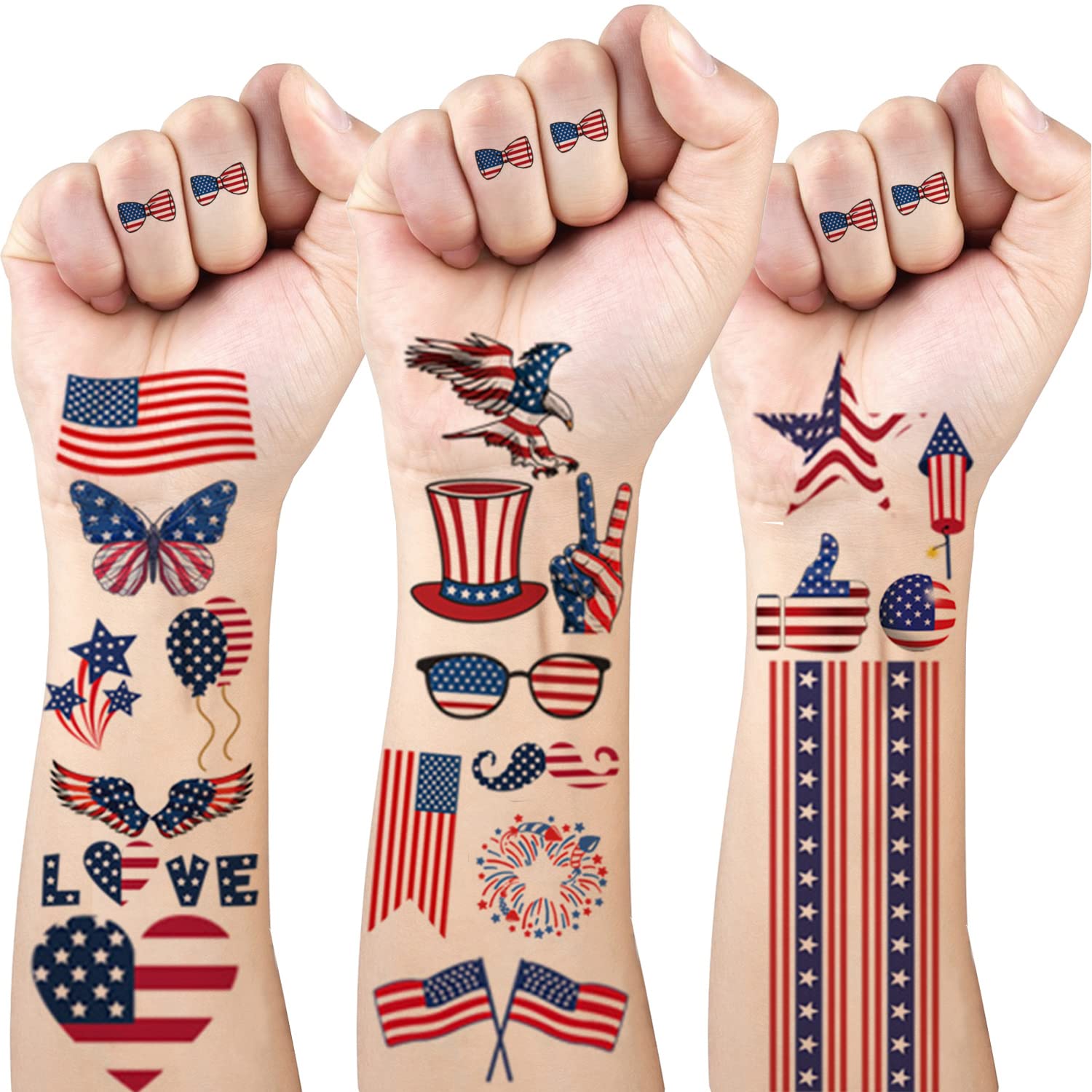 60 Pieces 4th of July Decorations Temporary Tattoos Patriotic Independence  Day Tattoos USA American Flag Sticker for Memorial Day Labor Day Victory  Day Accessories Decor Party Favors Supplies