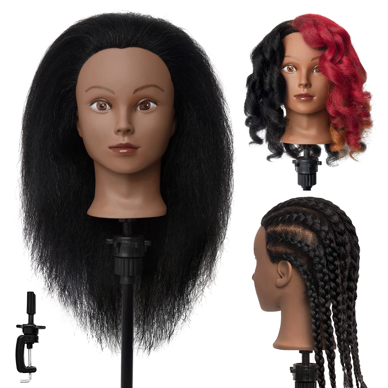 Mannequin Head 100% Real Human Hair 16 inch, Braiding Styling Doll