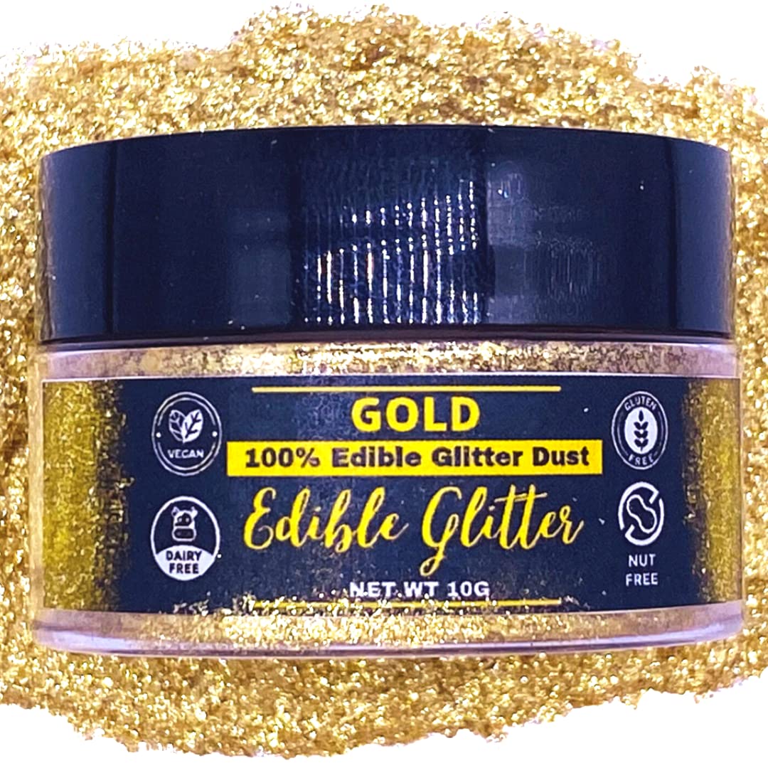 (BULK–10g) Gold Edible Glitter For Drinks, Gold Sprinkles For  Cake Decorating, Cocktails, Gold Luster Dust Edible Glitter For Cakes,  Edible Cake Decorations 100% Food Safe, Vegan, Gluten Free. : Grocery 