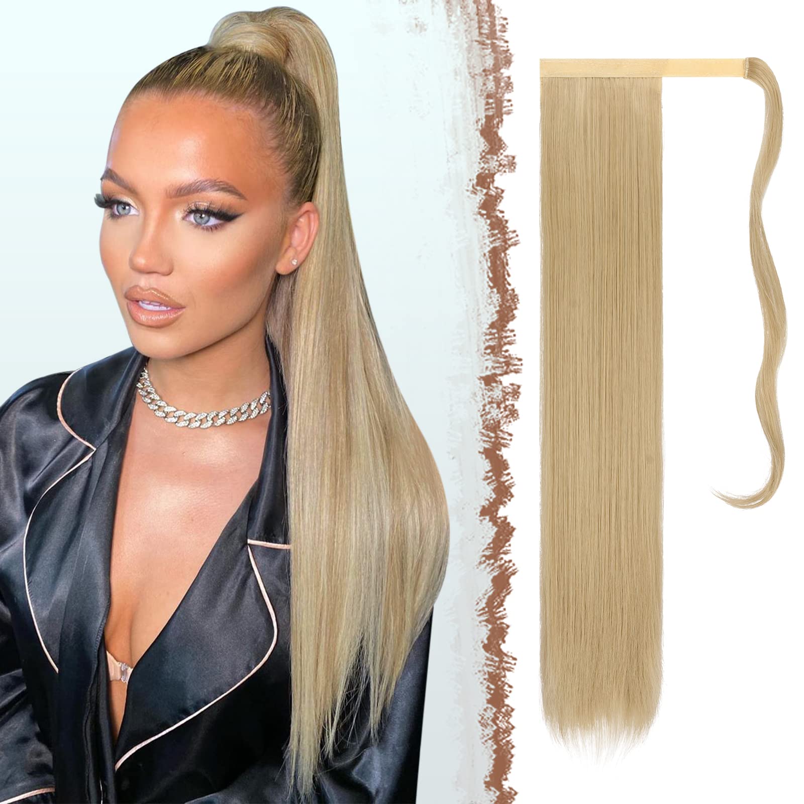 FESHFEN Straight Long Wrap Around Ponytail Extensions 24 Synthetic Hair  Piece Clip in Ponytail Hair Extensions Hairpiece for Women Girls Pale  Golden Blonde & Bleach Blonde 24 Inch (Pack of 1) 24/613#