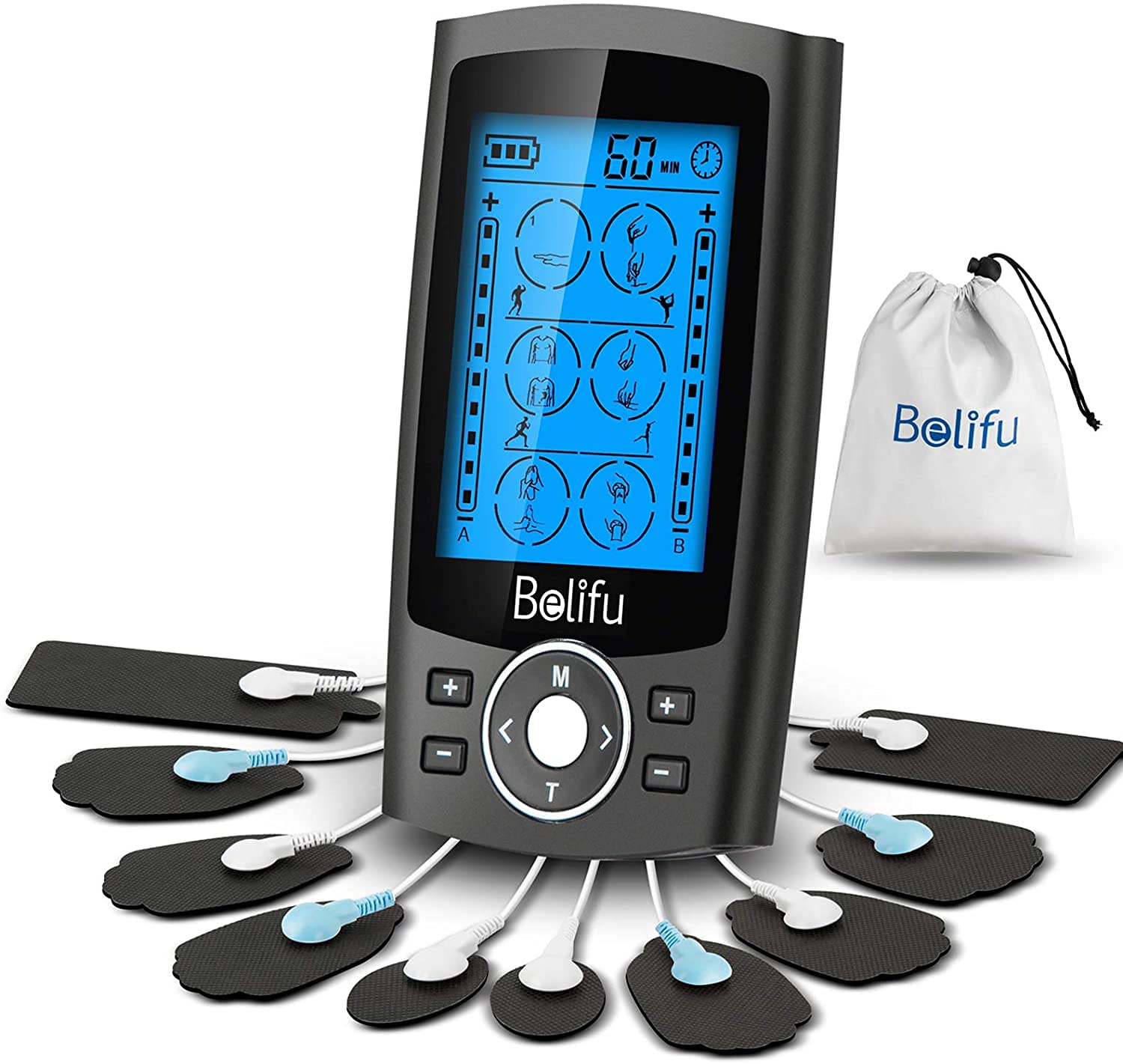 Easy@Home Electronic TENS Unit: Pain Relief Therapy - EMS Pulse Massager  Rechargeable Machine - Dual Channel 24 Modes 20 Intensities 16 Pads TENS  and