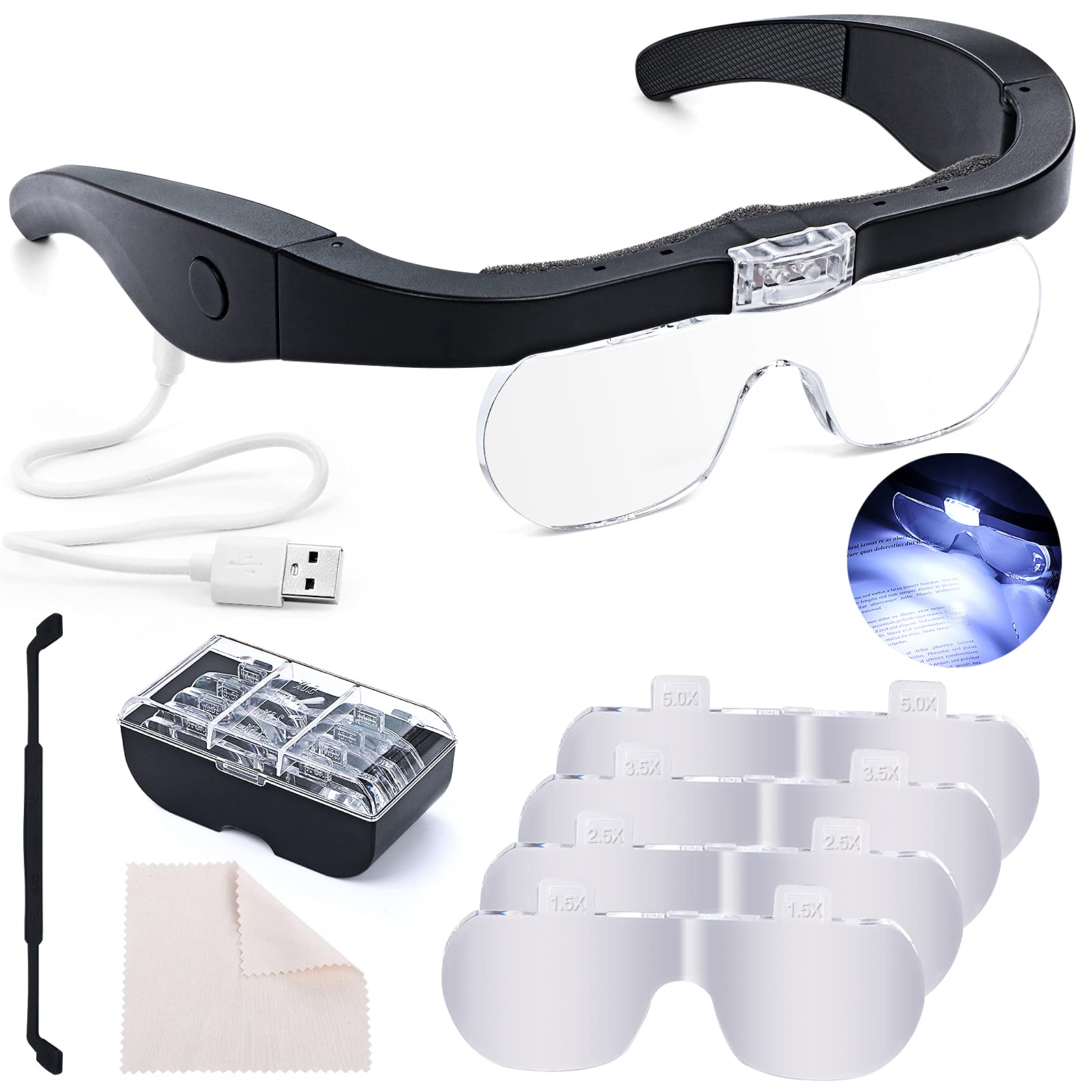 Hands-Free Magnifying Glasses with Light for Hobbyists