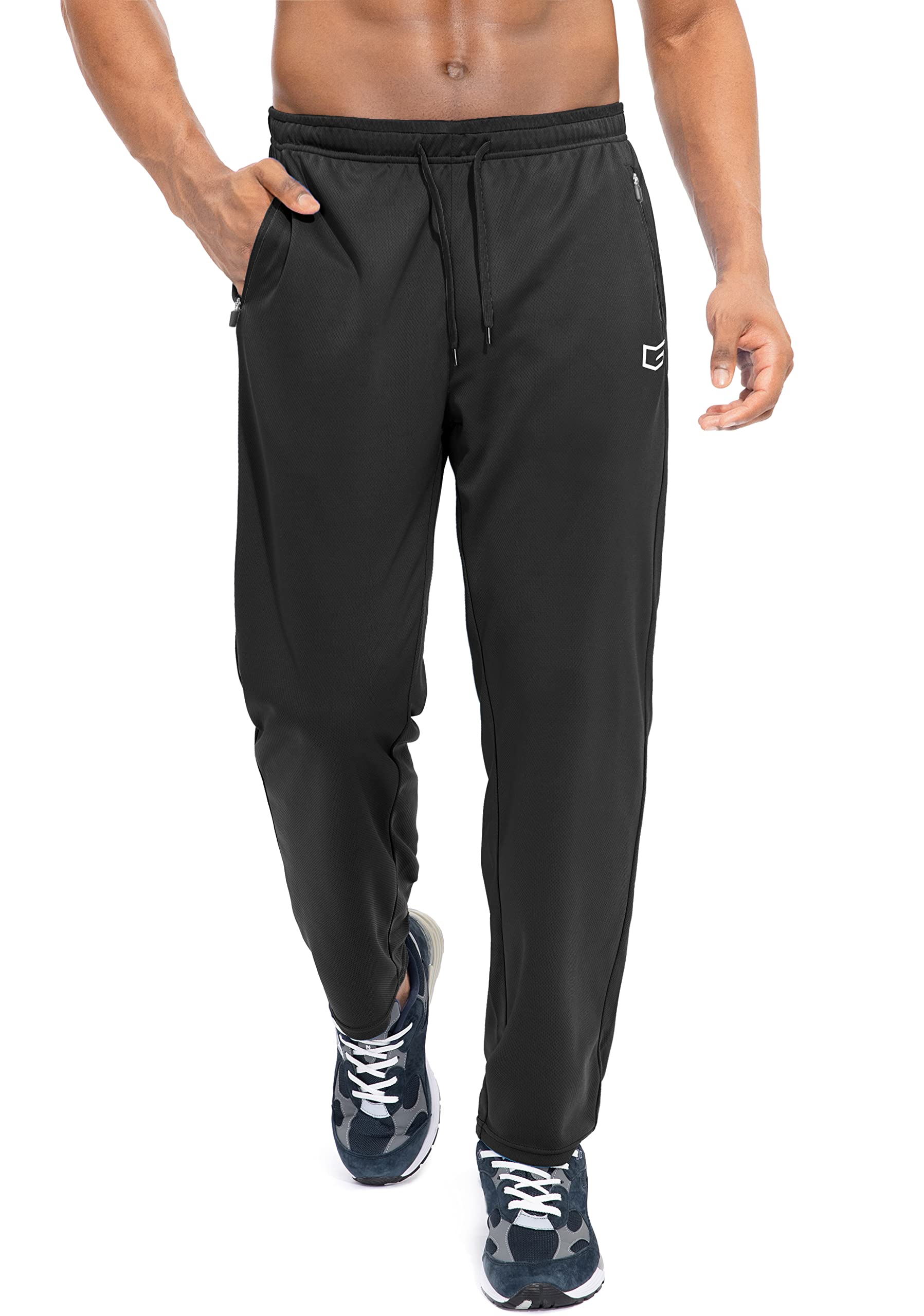 G Gradual Men's Sweatpants with Zipper Pockets Open Bottom Athletic Pants  for Men Workout, Jogging, Running, Lounge 02-black Medium