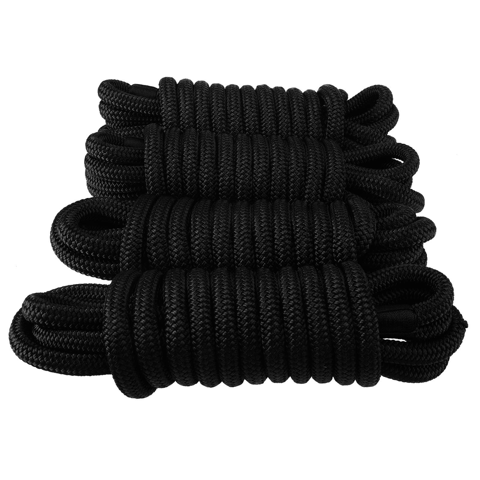 5/8 x 15' - Black (2 Pack) Durable Double Braided Nylon Dock Line - for Boats Up to 45' - Long Lasting Mooring Line - Strong Nylon Dock Lines for