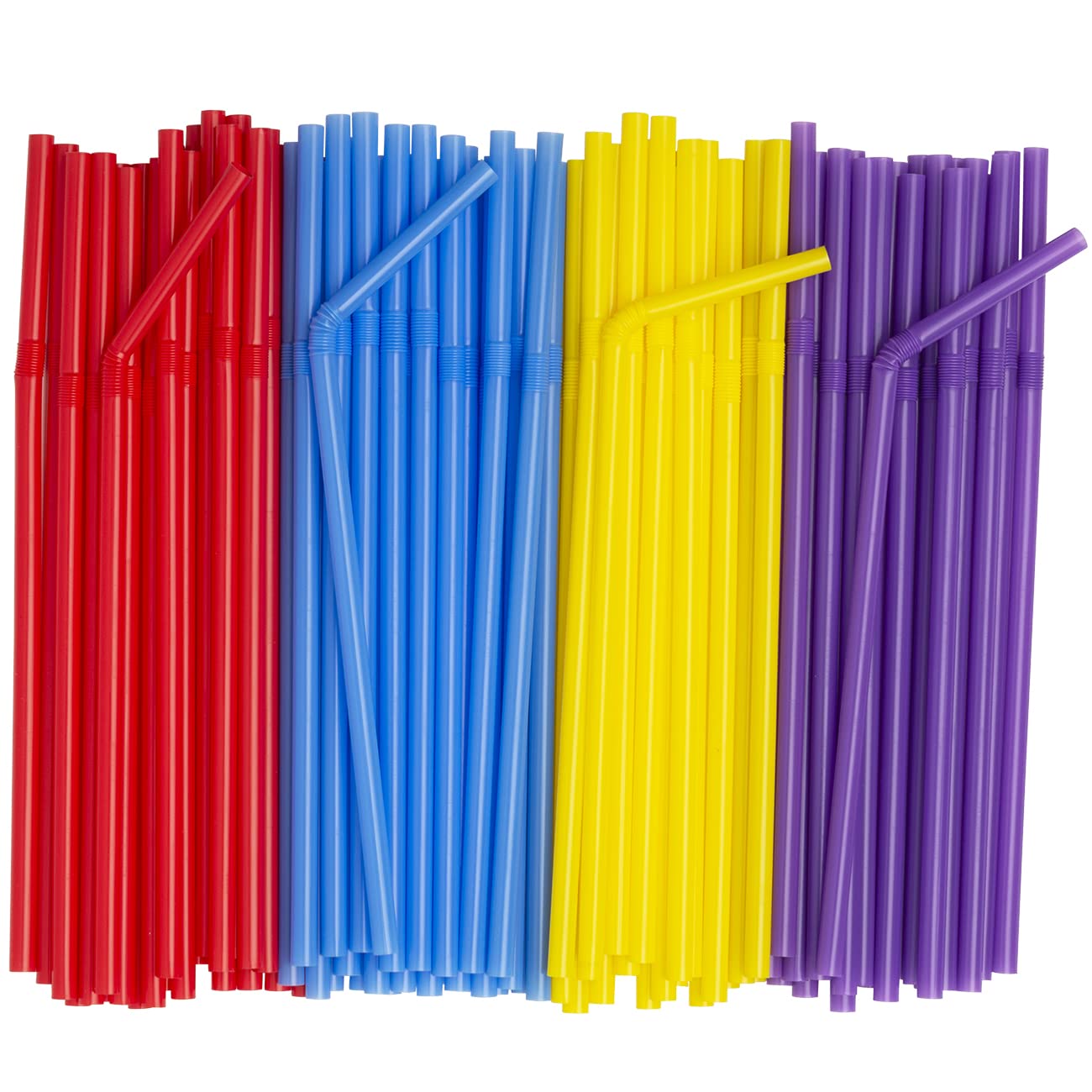 380 Pack Individually Wrapped Disposable Plastic Flexible Drinking Straws - BPA Free - White