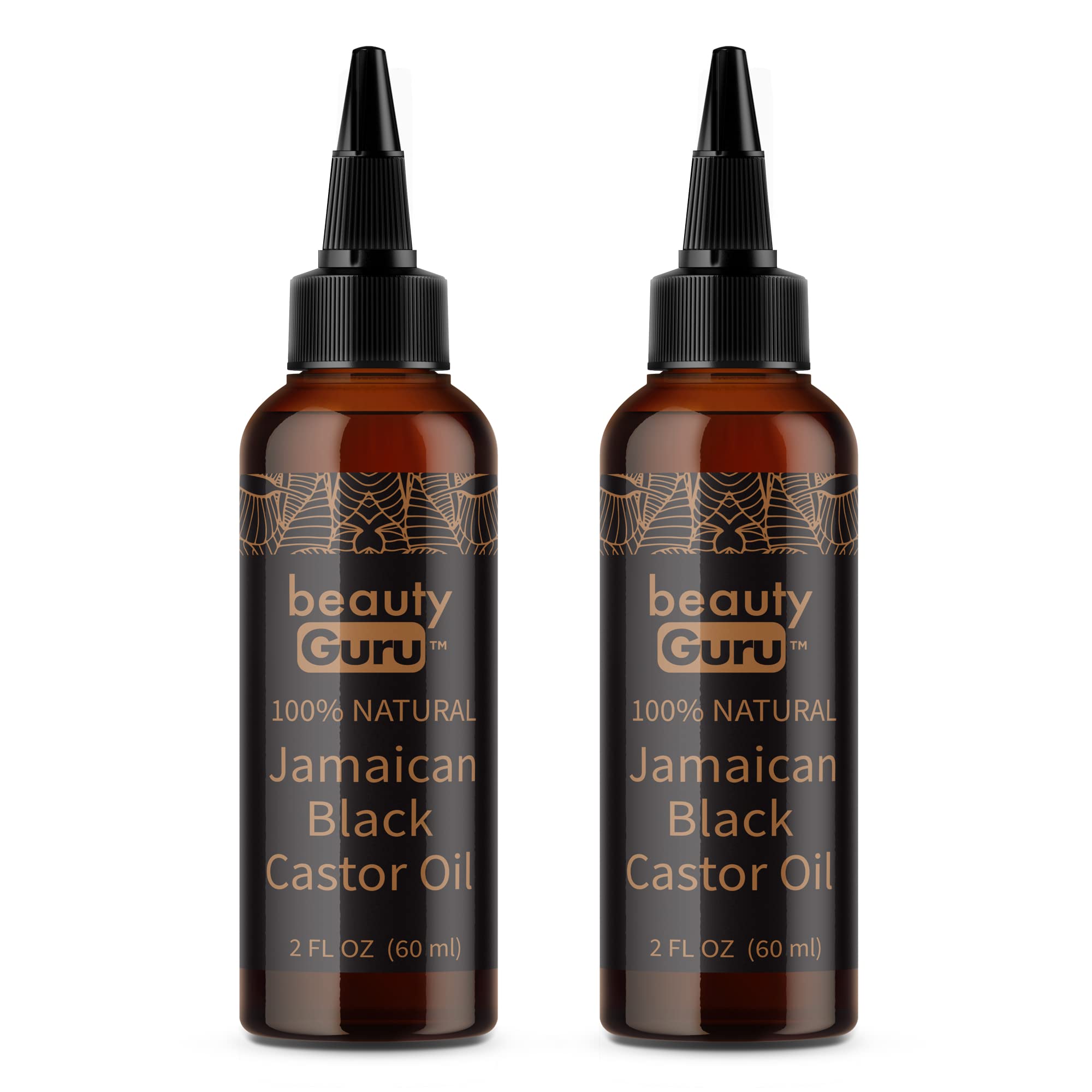 GuruNanda Jamaican Black Castor Oil for Hair Growth 100% Pure and Natural  Roasted & Cold-Pressed Oil for Eyelash Eyebrow and Nourishes Scalp 2 Fl Oz  (Pack of 2)