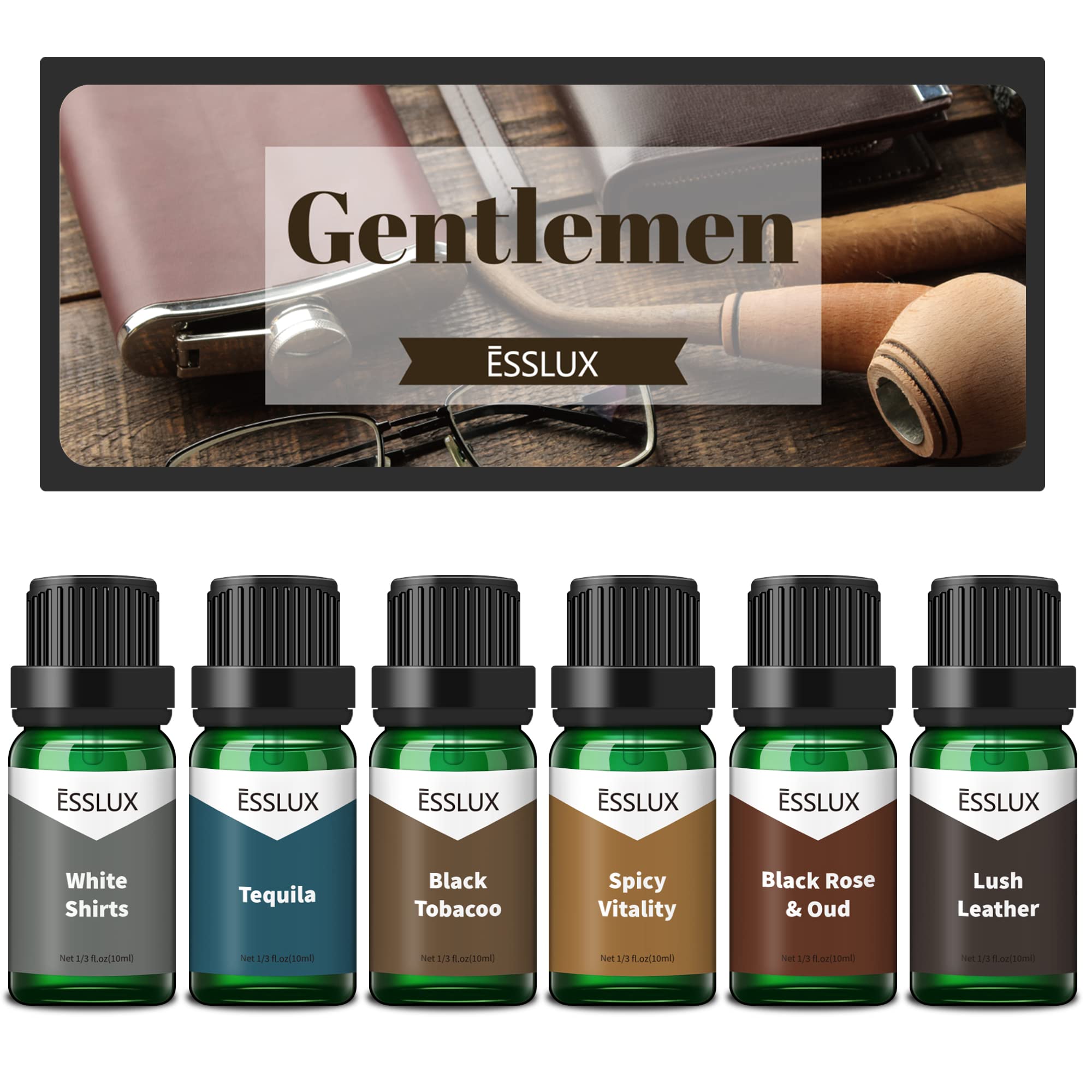 Fragrance Oil, ESSLUX Gentlemen Collection of 6 Premium Scented Oils,  Masculine Soap Candle Making Scents, Men's