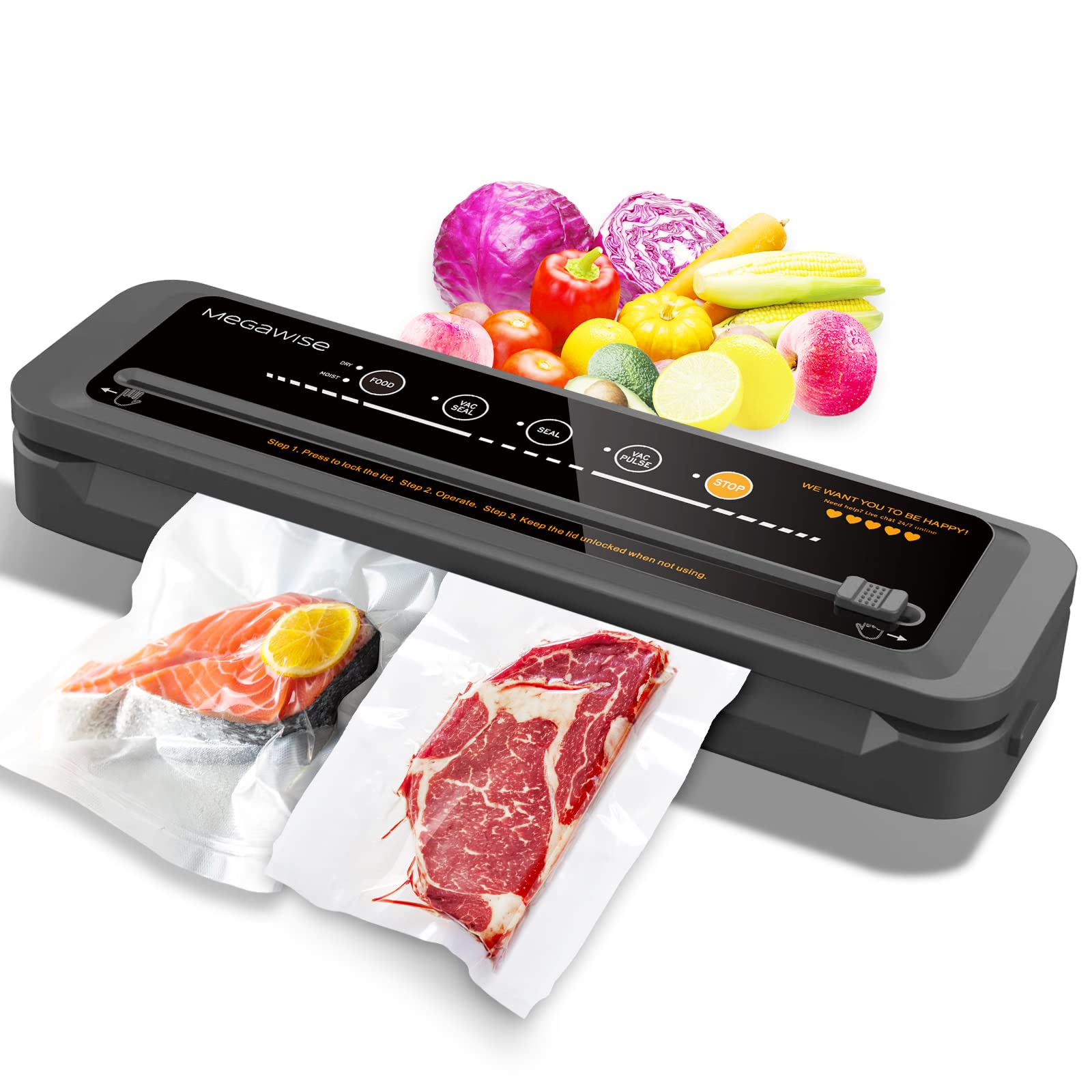 MegaWise 80kpa Powerful but Compact Vacuum Sealer Machine, Bags and