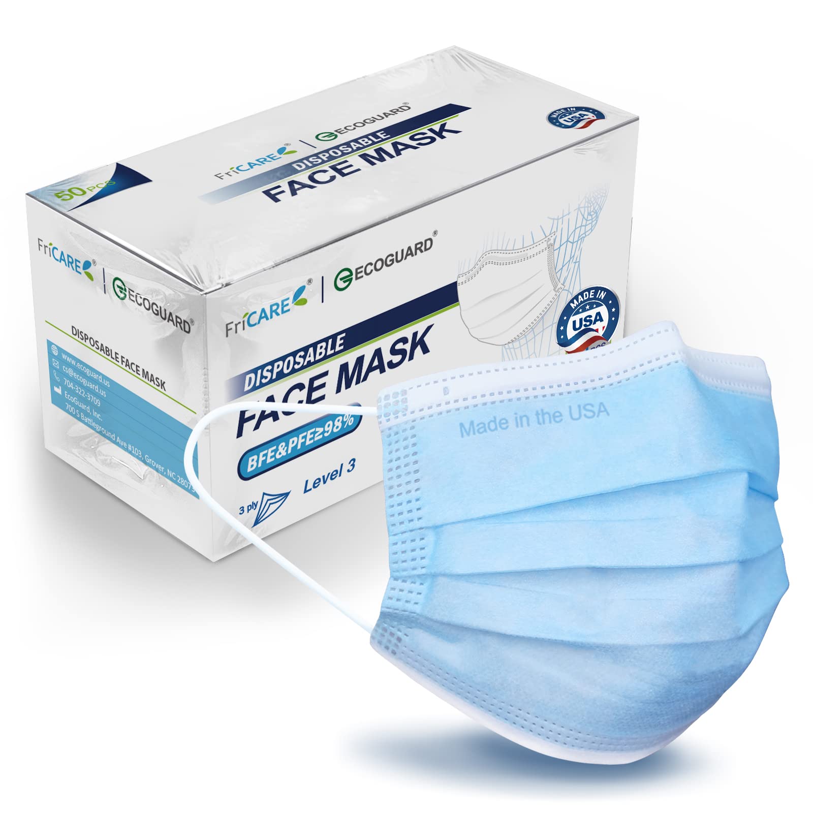 Made in USA ECOGUARD Adult ASTM Level 3 Disposable Face Masks by