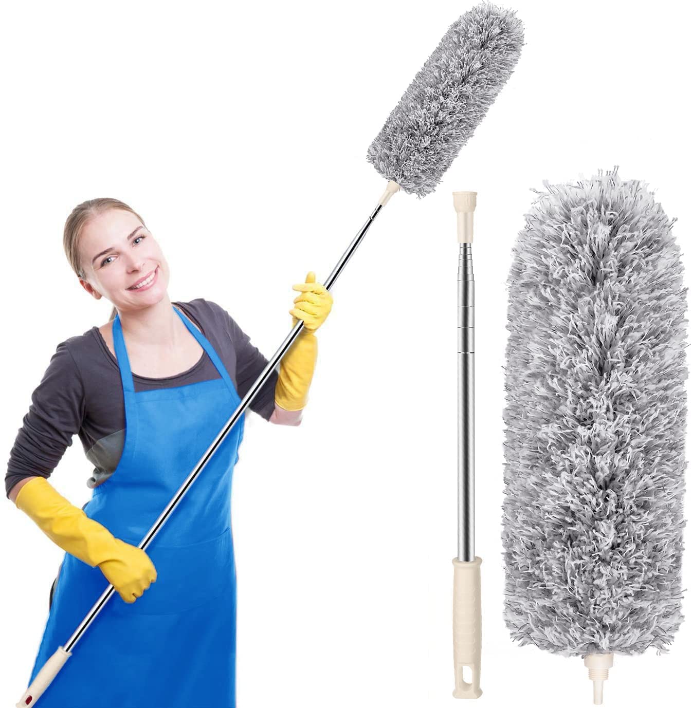 Extendable Bendable Soft Microfiber Duster Dusting Brush Cleaning Washable  Solid