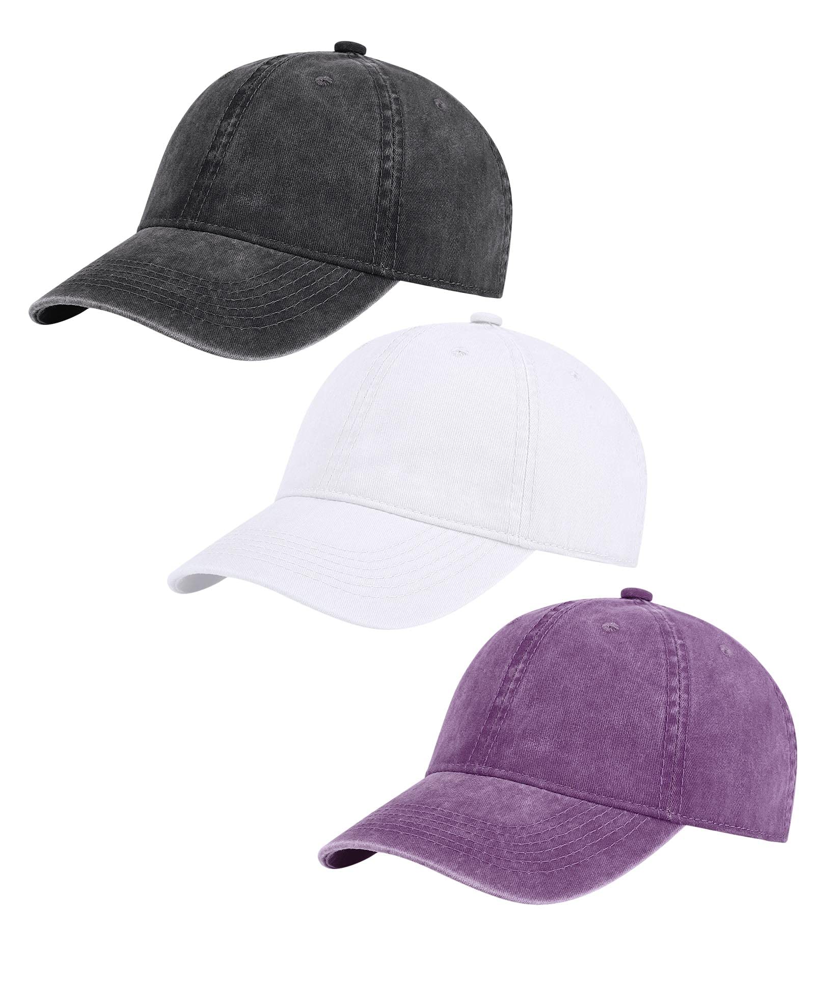 3pcs Classic Baseball Cap, Low Profile Hats Adjustable Washed Plain Baseball Hat Cap Dad Hat for Men Women