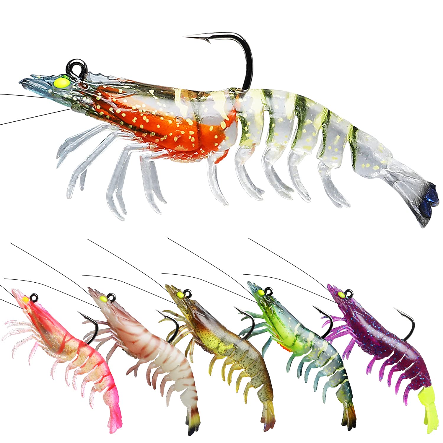 TRUSCEND Pre-Rigged Fishing Lures Premium Shrimp Lure with VMC
