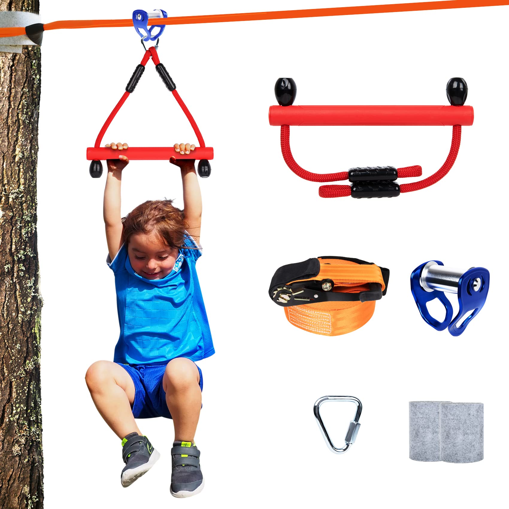 Slackline Pulley -63 FT Zipline Pulley kit for Backyard, Slackline