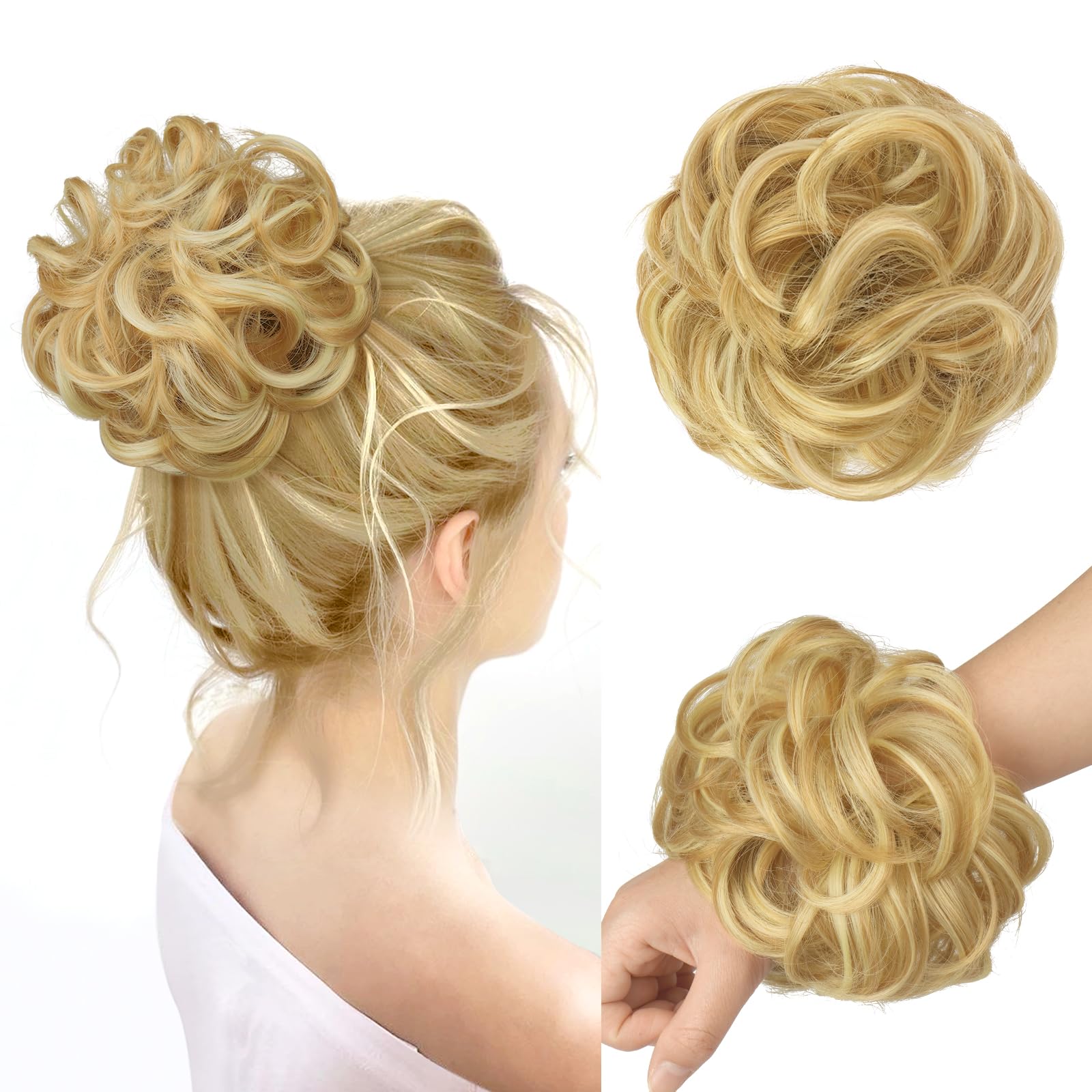 FESHFEN Messy Bun Hair Piece Hair Scrunchies Thick Curly Wavy Hair