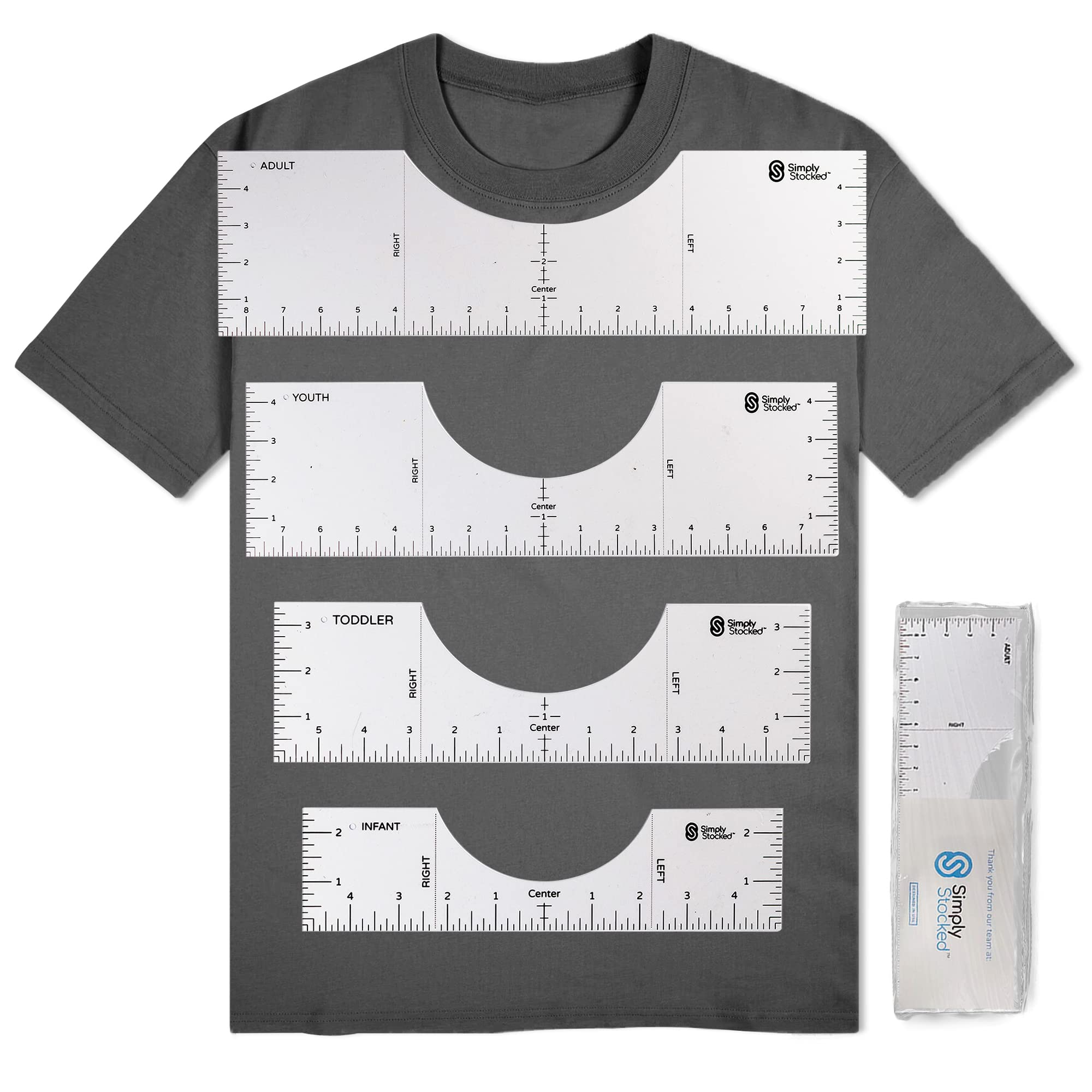 Simply Stocked Tshirt Ruler Guide for Vinyl Alignment - 4 Pcs of