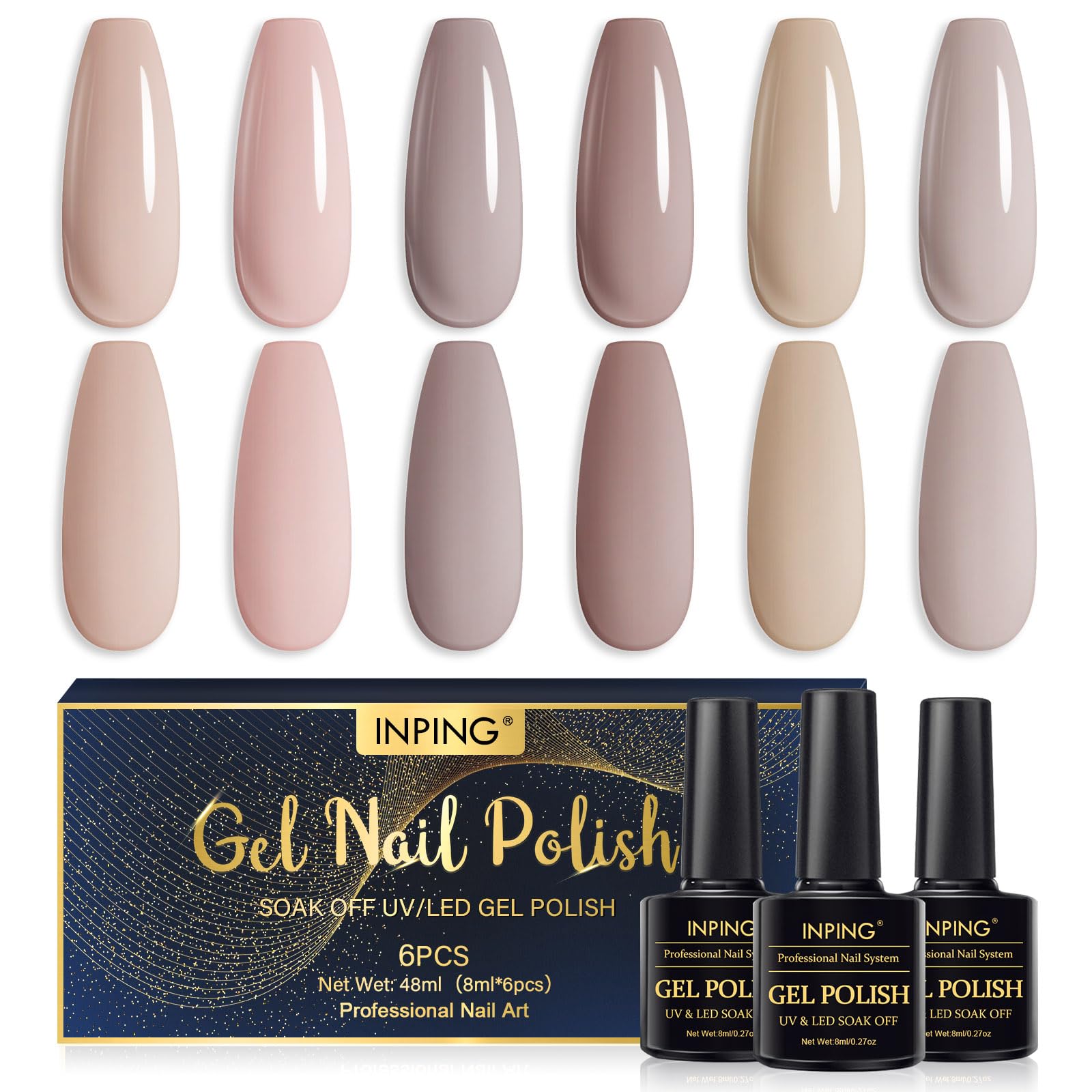 INPING Gel Nail Polish 6 Colors Pale Nude Collection Gel Nail Polish Set  Natural Bare Light Nude Brown Grey Winter Autumn Nail Varnish Soak Off  UV/LED for Women DIY Nail Art Salon