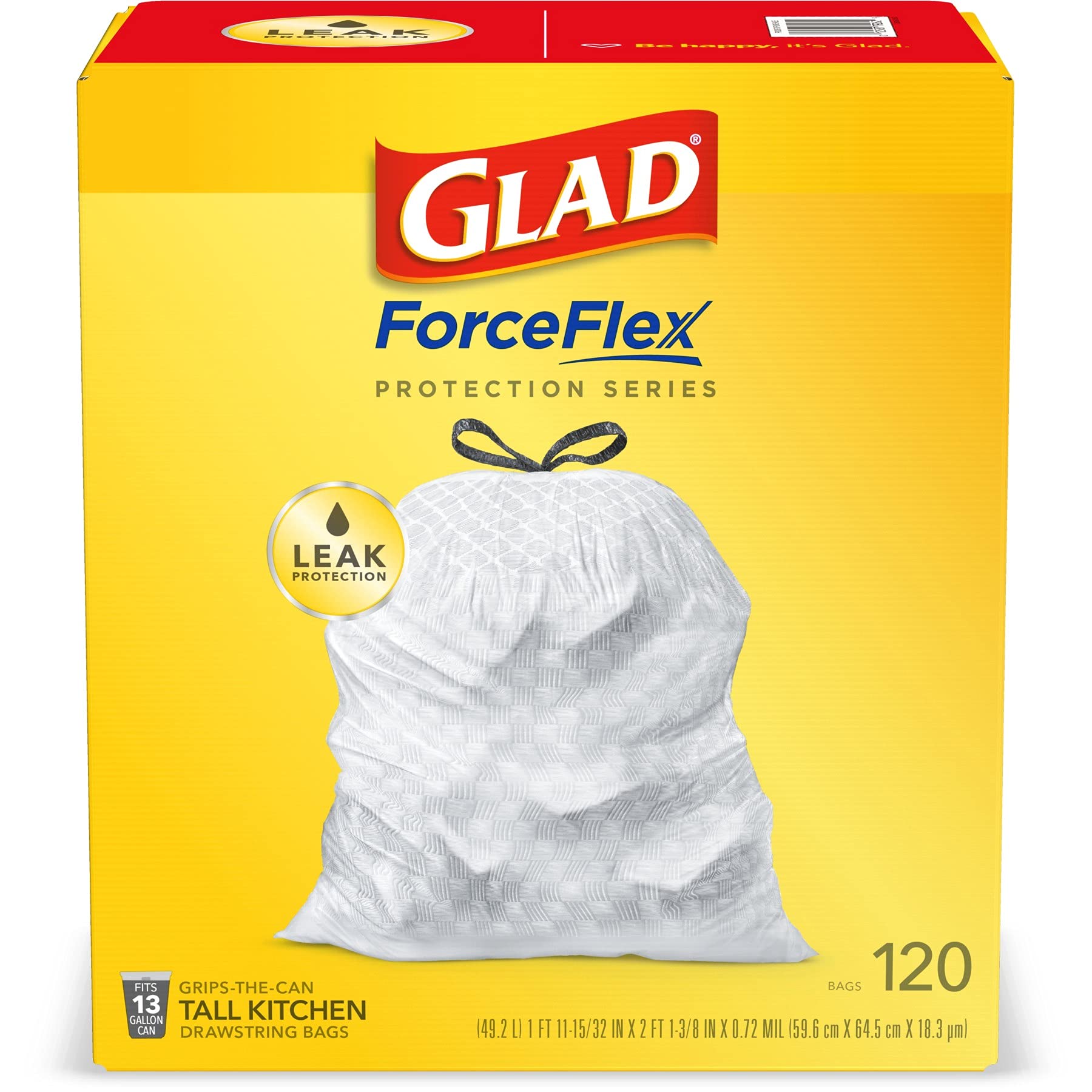 Glad ForceFlex Tall Kitchen Drawstring Trash Bags 13 Gallon White