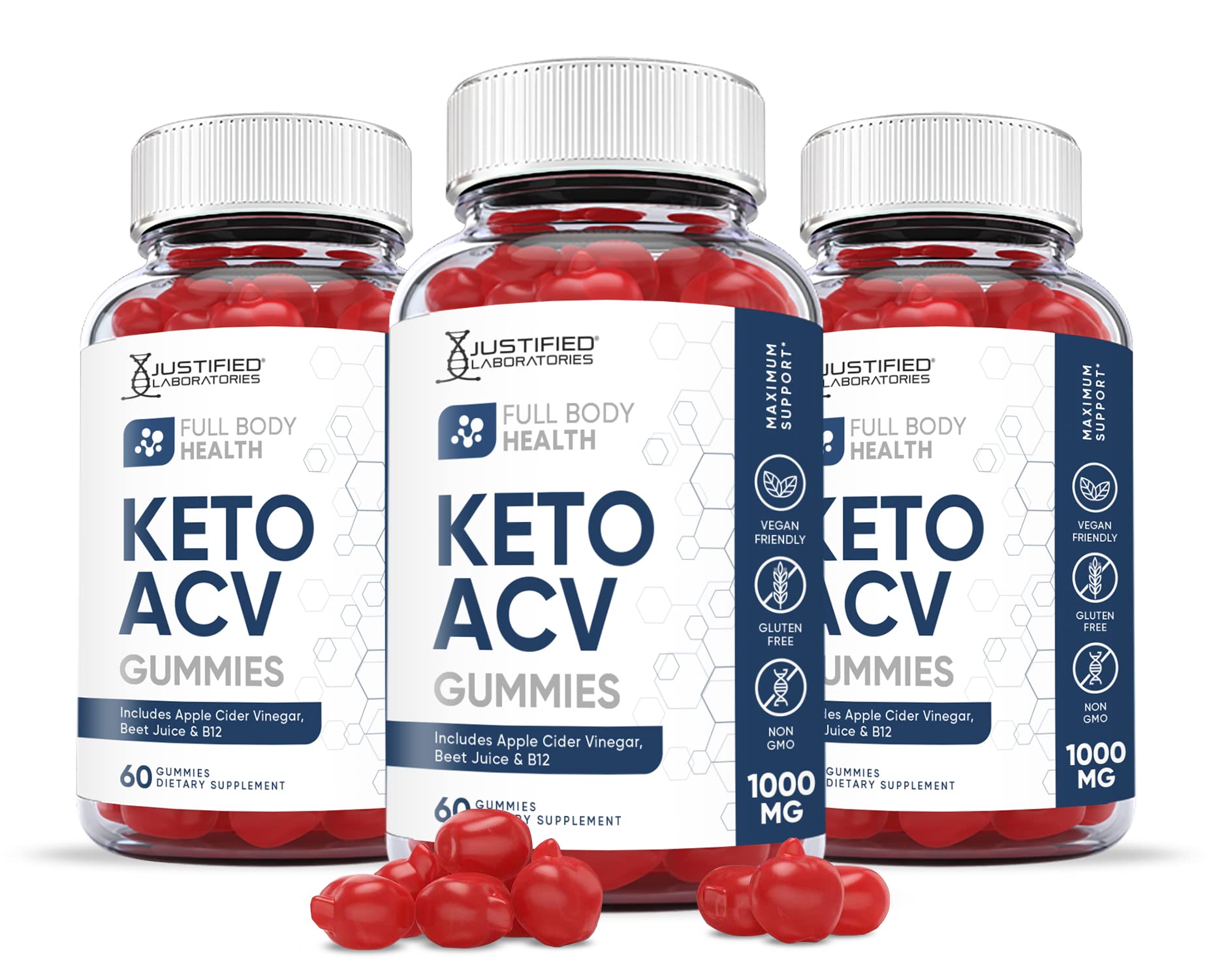 Justified Laboratories 3 Pack Full Body Health Keto Acv Gummies 1000mg With Pomegranate Juice 9546