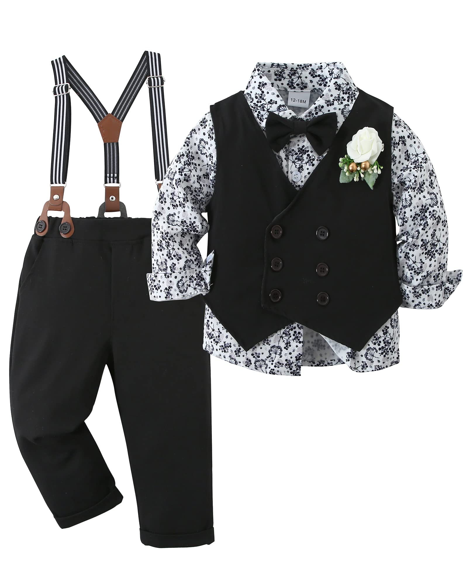AmzBarley Baby Boys Gentlemans Outfit Suit Kids Long/Short Sleeve Dress  Shirt Pants Vest Bowtie Tuxedo Rompers Childs Birthday Evening Holiday  Party Grey 247 3-4 Years