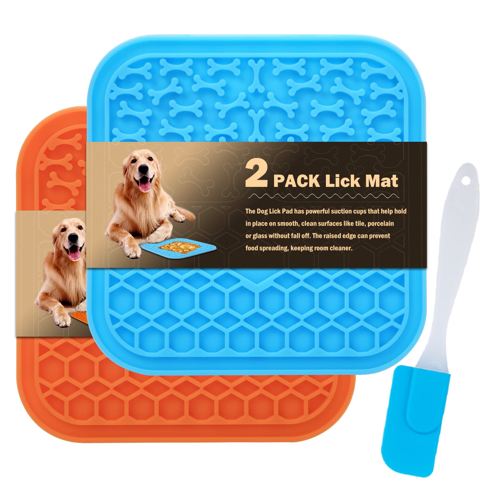 Licking Mat for Dogs Cats 2 Pack,Dog Peanut Butter Lick Pad Blue+Gree