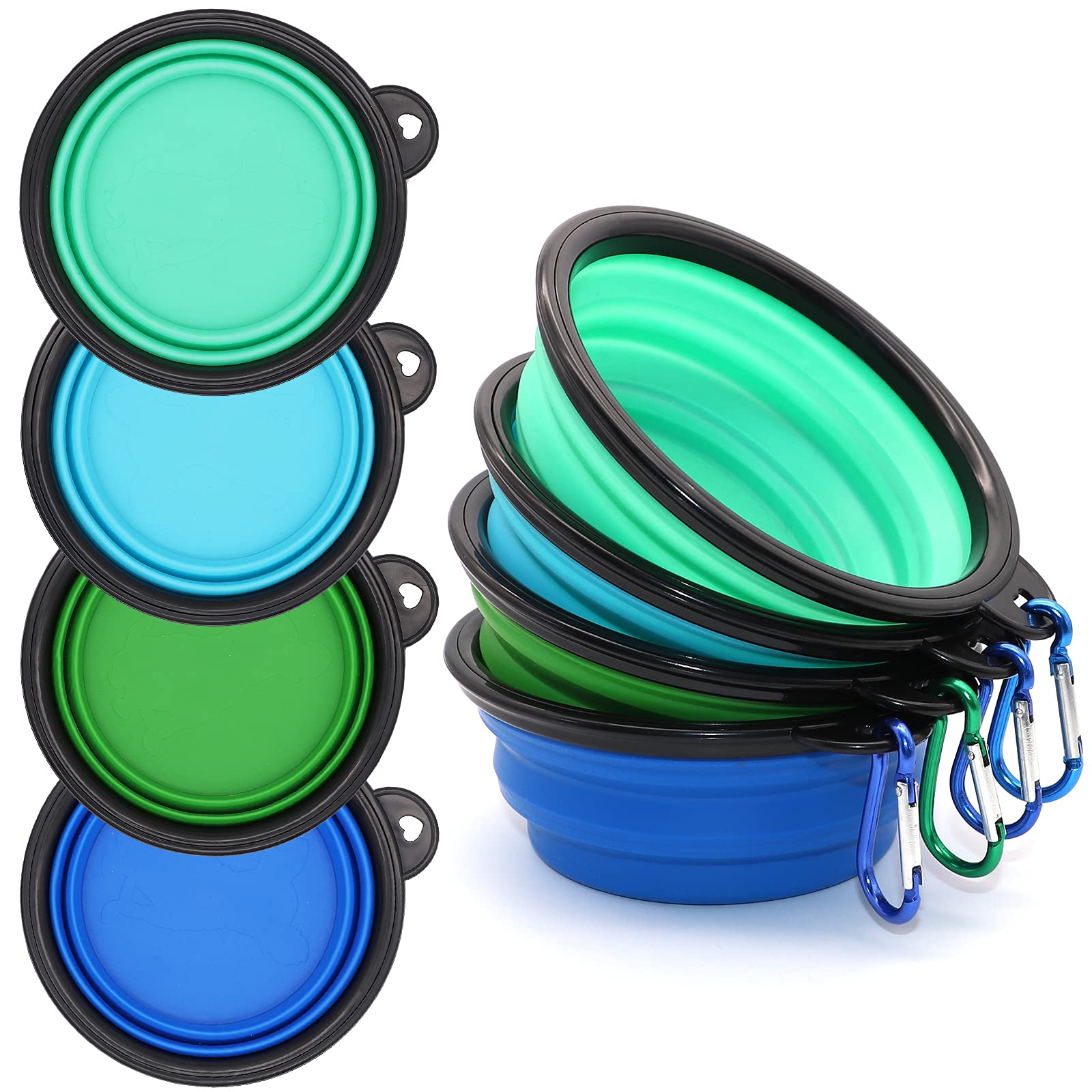 4 Pack Dog Bowls Collapsible,Portable and Foldable Pet Travel Bowls for  Dogs Cats Feeding Water Bowl Dish,with Carabiners Blue+Green+light  Blue+light Green
