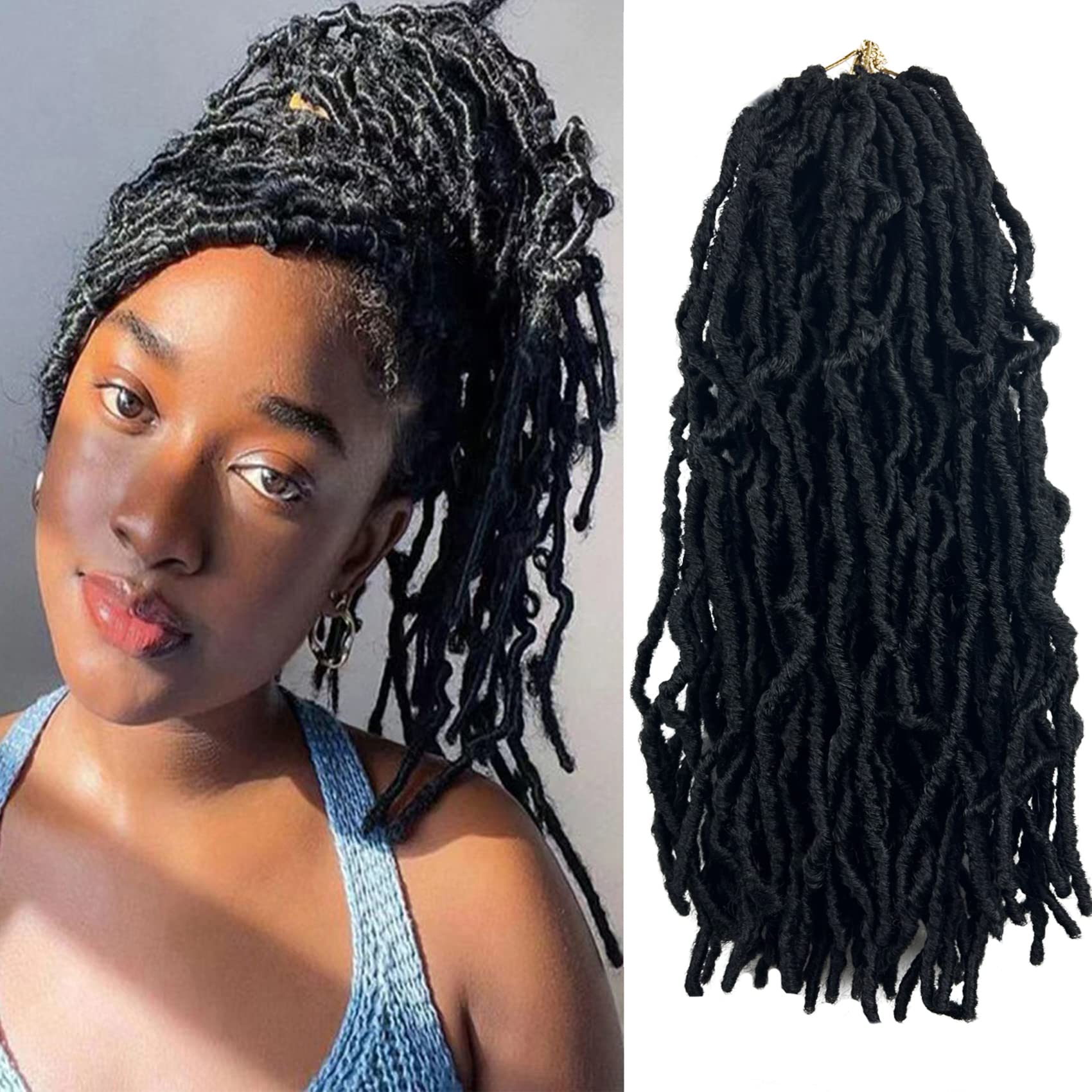 24 Inch Faux Locs Crochet Hair 6 Packs Soft Goddess Locs Crochet Braids  Deep Wave Pre Looped Crochet Hair Extensions for Black Women (24 Inch, 1B)