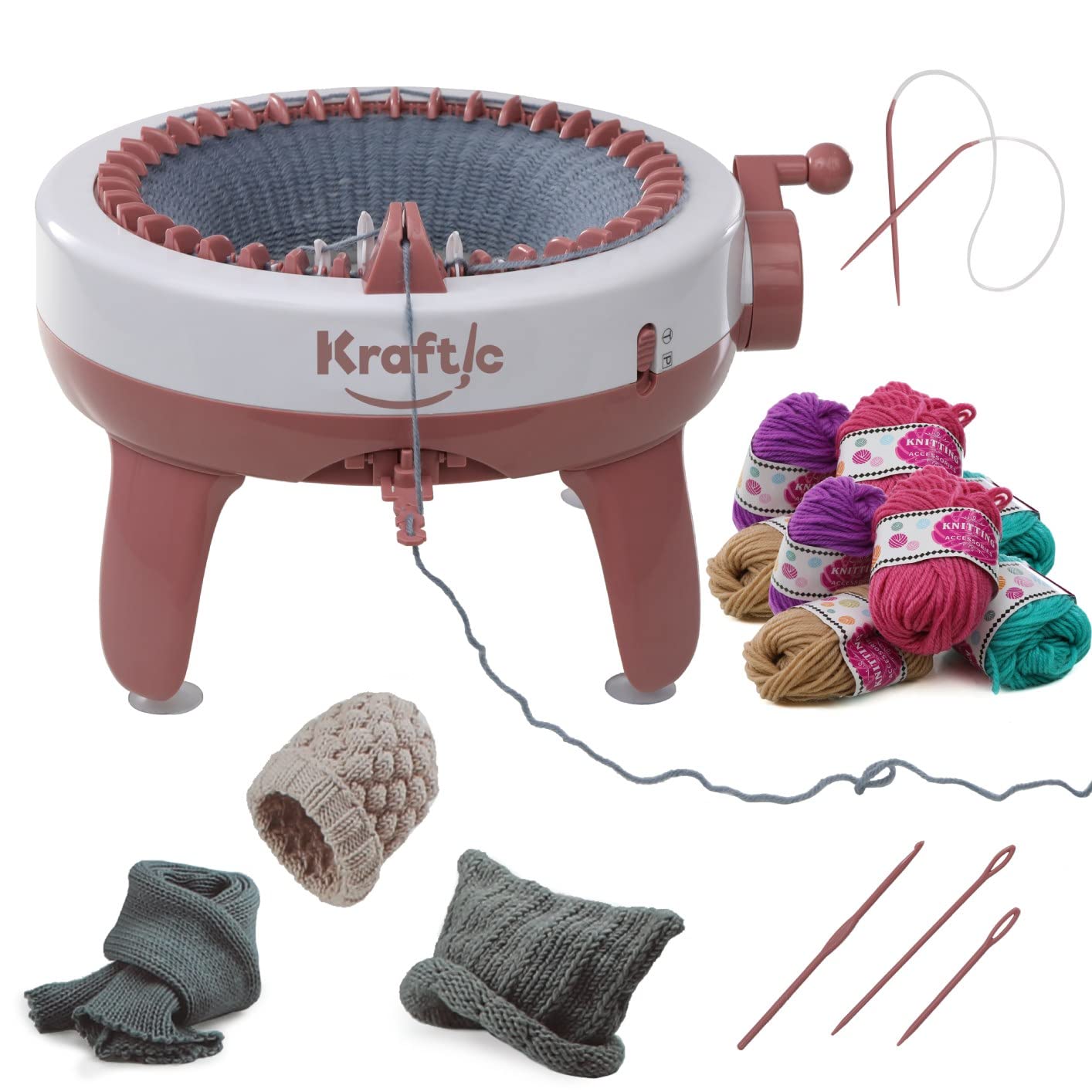 Kraftic Knitting Craft Machine, 40 Needle Knitting Loom Board with Flat and  Round Weaving Options for Kids and Adults. Complete kit Comes with 10 Balls  of Yarn and a Knitting Needle