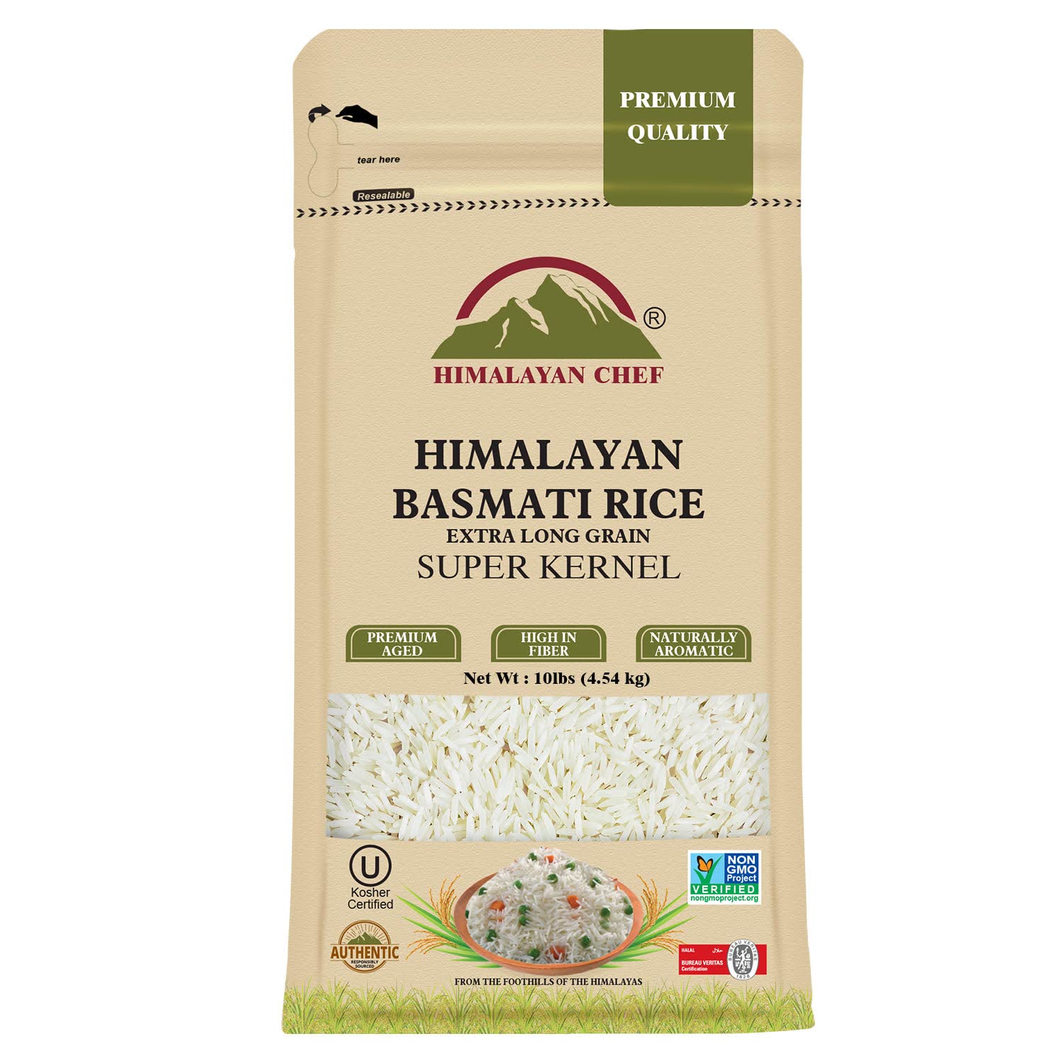 Pride Of India - Extra Long Indian Premium White Basmati Rice, 10 Pound  (4.54 Kilo) Reclosable Bag - Naturally Aromatic, Aged, Flavorful, Slender,  Non