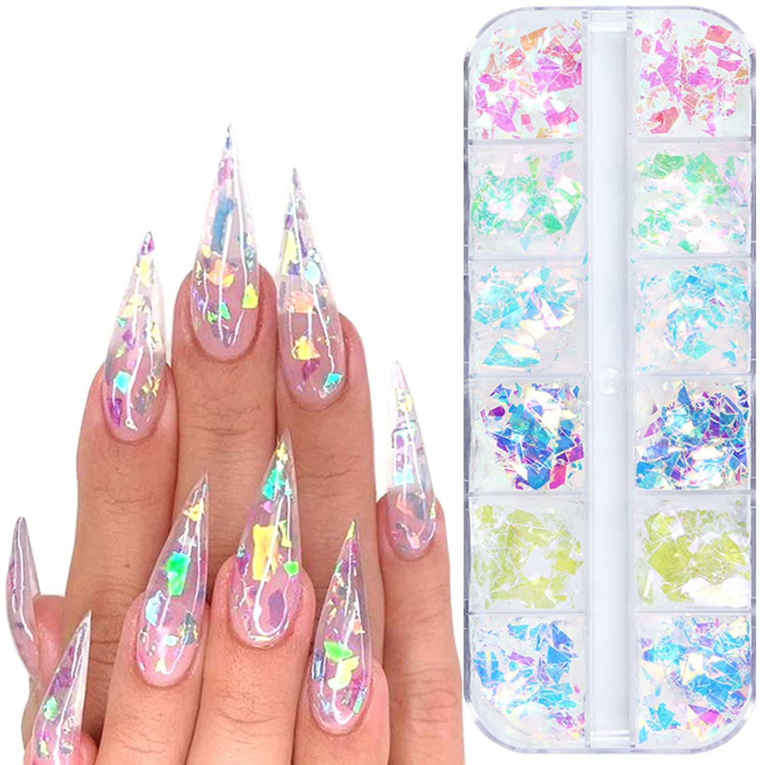 6 Can Holographic Nail Art Sequins,6 Color Mermaid Nail Flakes,Hexagon  Chunky Nail Glitter Sequin For DIY Nail Art Decoration Phone Case Decoration
