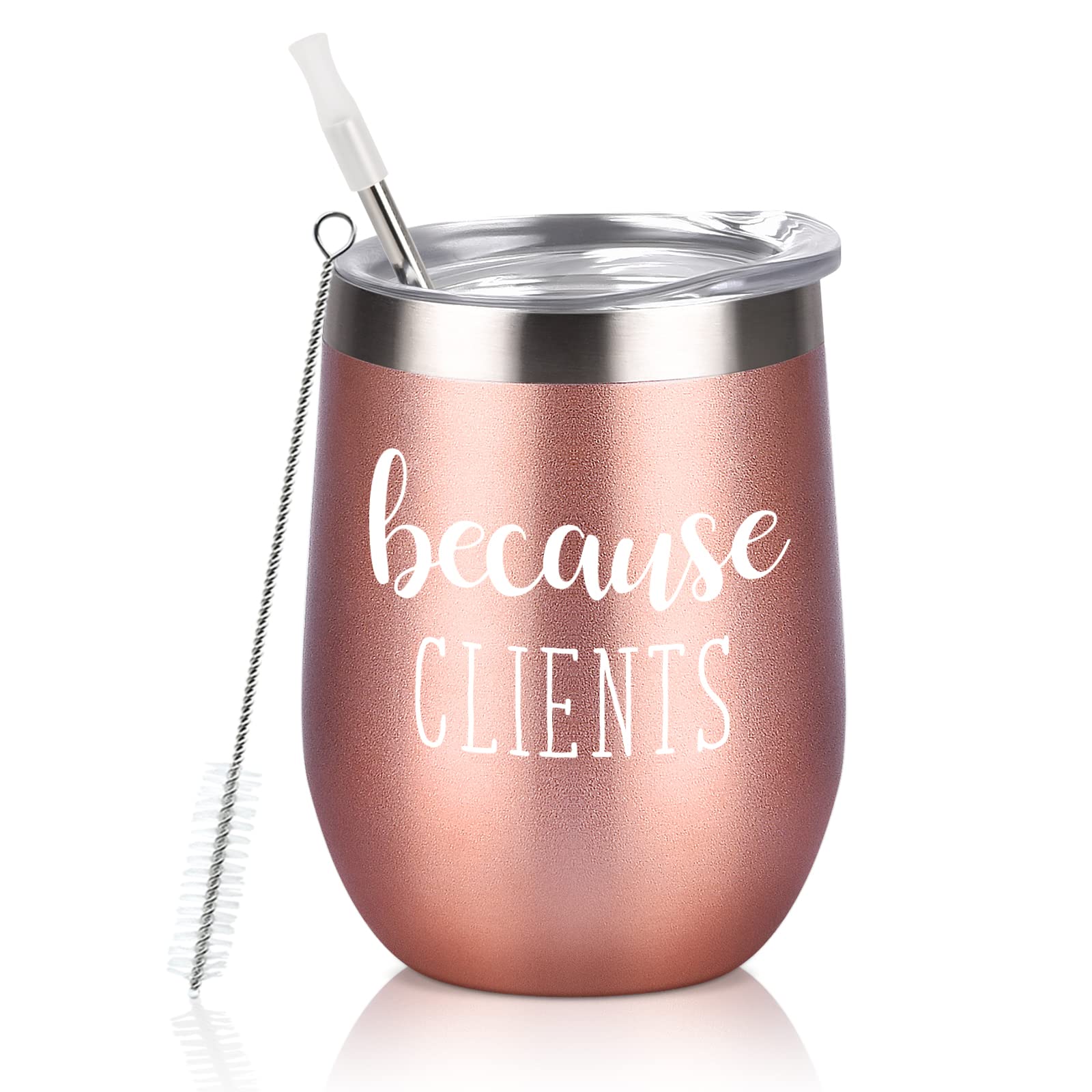 Rose Gold Wine Tumbler - Insulated Stainless Steel Tumbler with Lid (12oz)