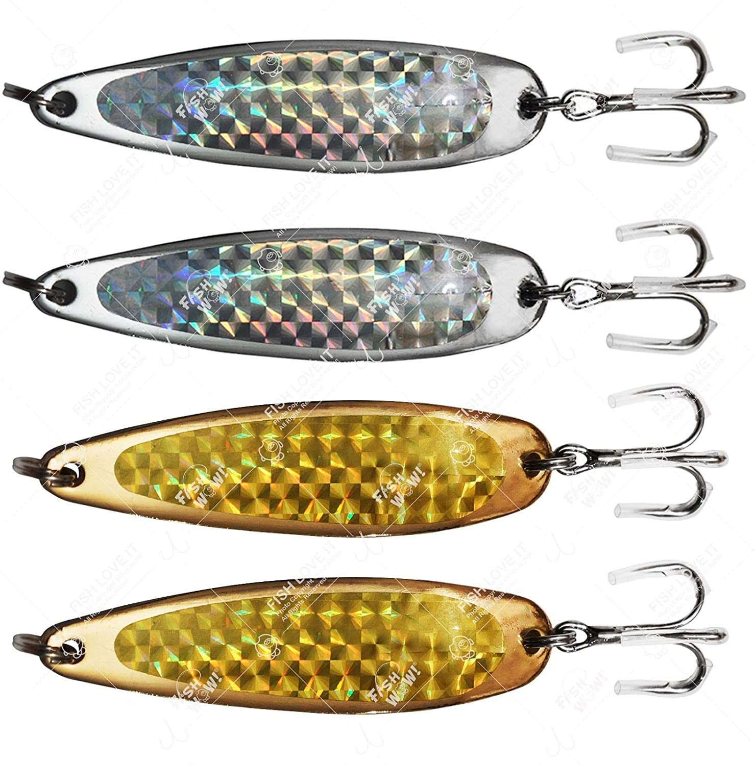 4pcs 3oz 6inch Fishing Spoon with a Treble Hook Gold & Silver - Fish Wow!