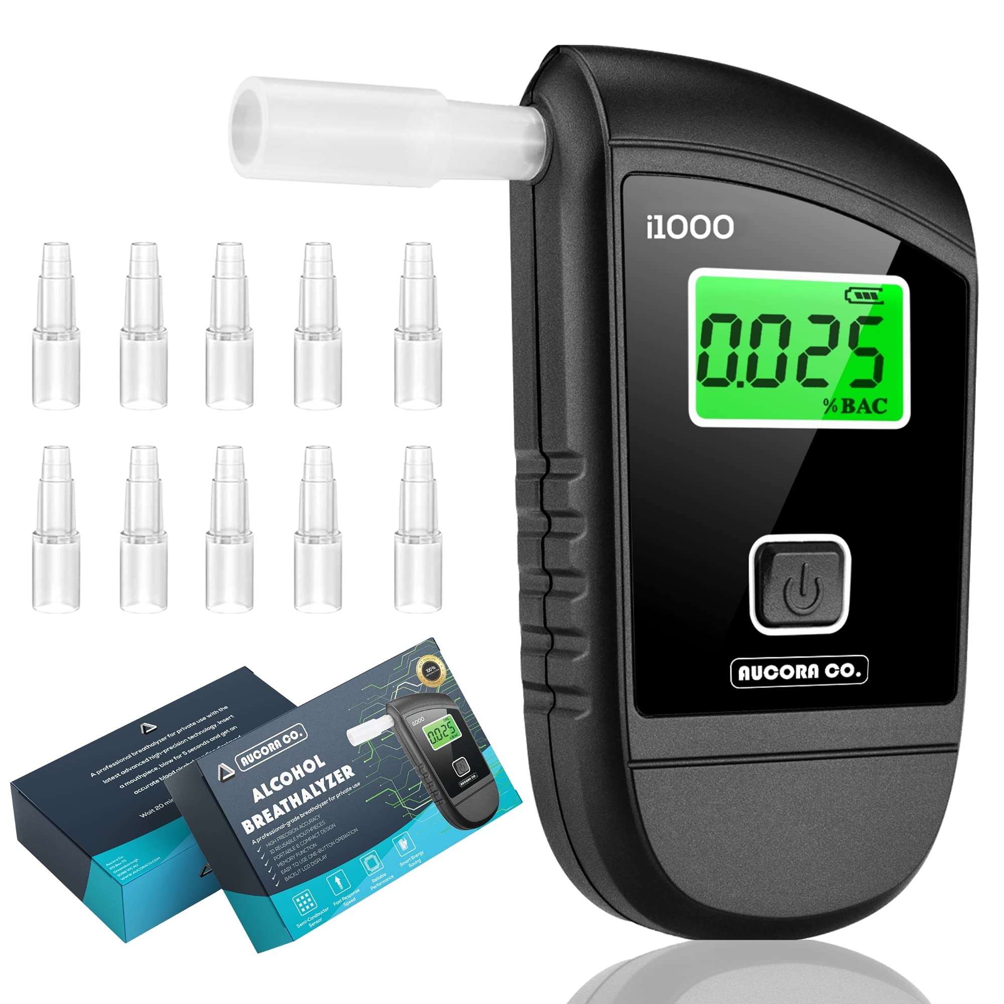Alcohol Breathalyzer Professional-Grade Accuracy Alcohol Breath Tester  Portable Digital LCD Blood Alcohol Tester with 20 Mouthpieces for Personal  or Home Party Use