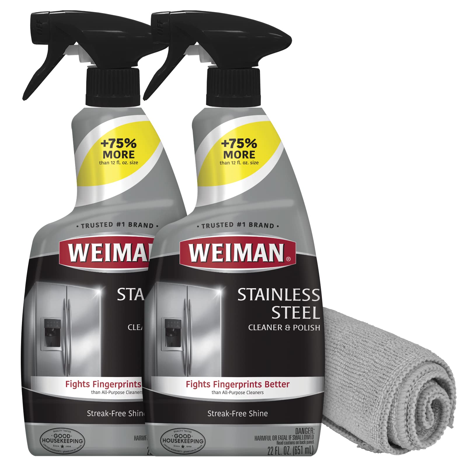 Weiman Stainless Steel Cleaner and Polish Wipes Bundle with Microfiber Cloth